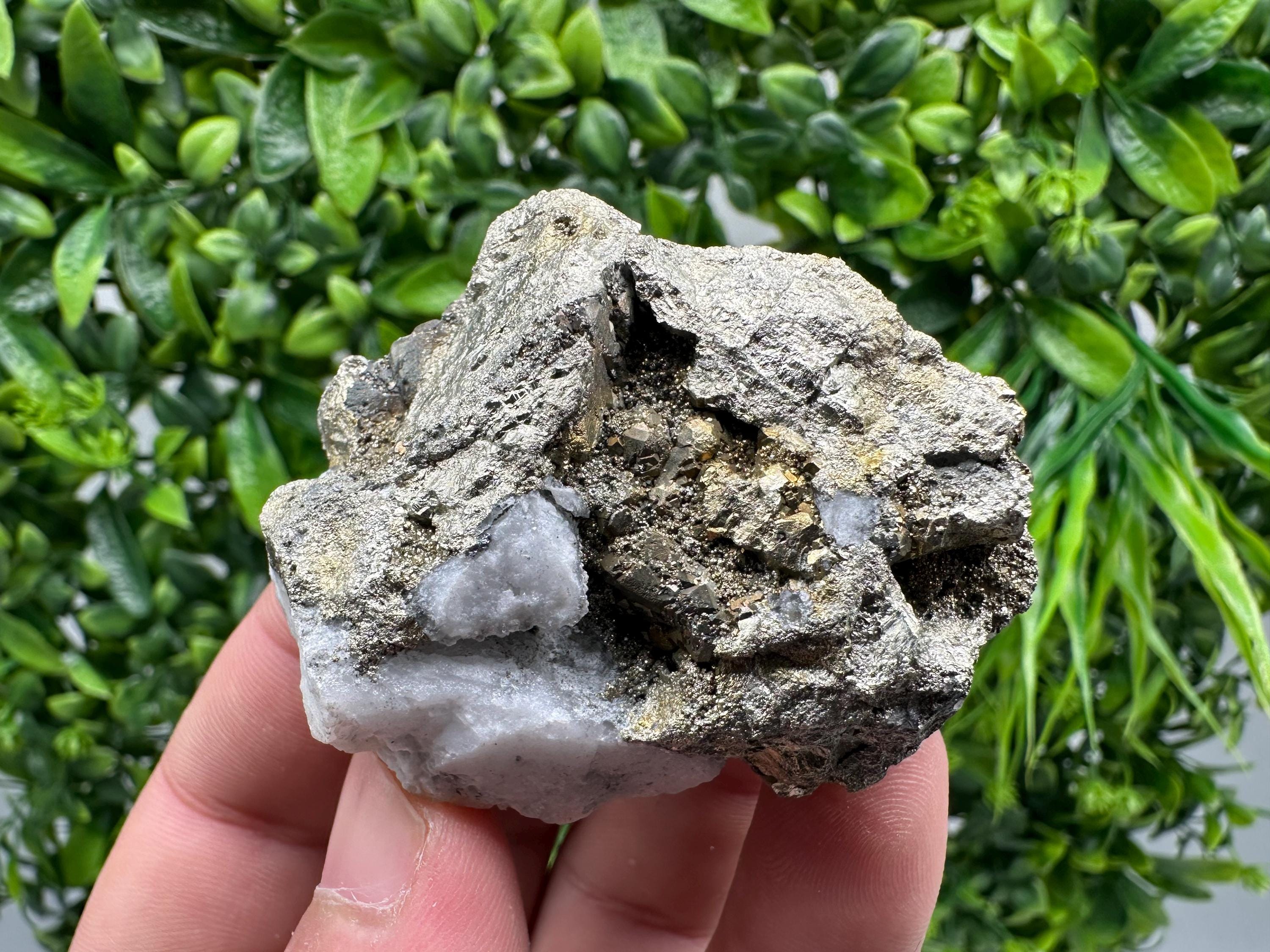 Chalcopyrite, Marcasite on Chalcedony: Androvo Mine Barite Cluster