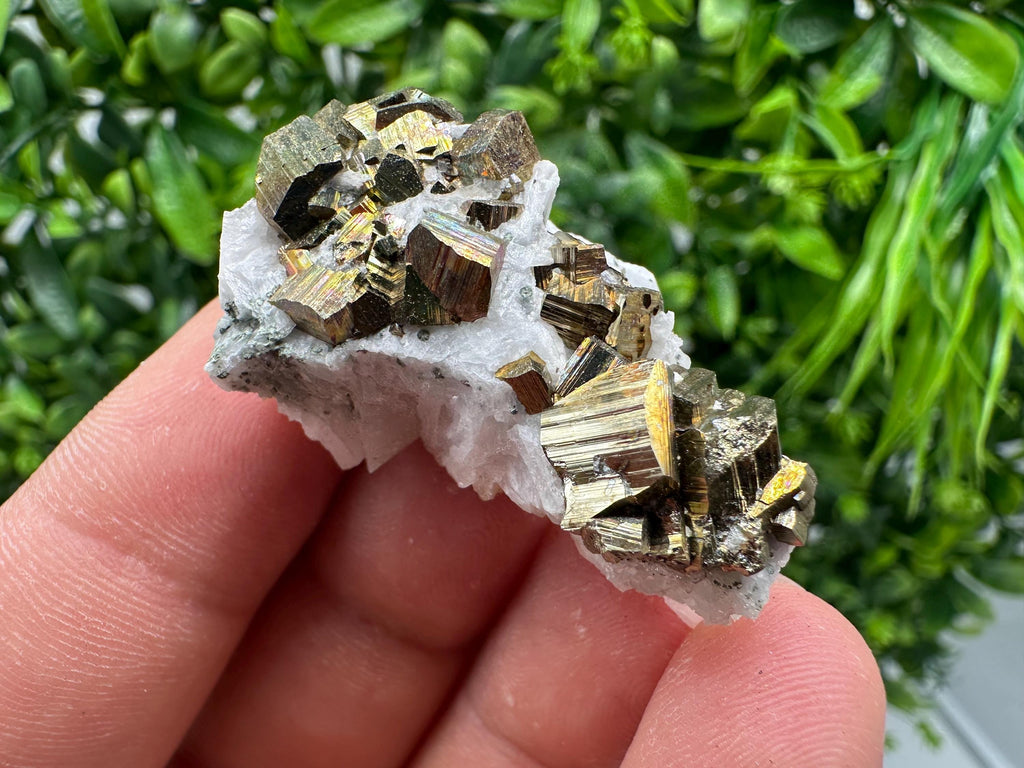 Rainbow Pyrite with Calcite, Natural Crystal Mineral Specimen, Borieva Bulgaria