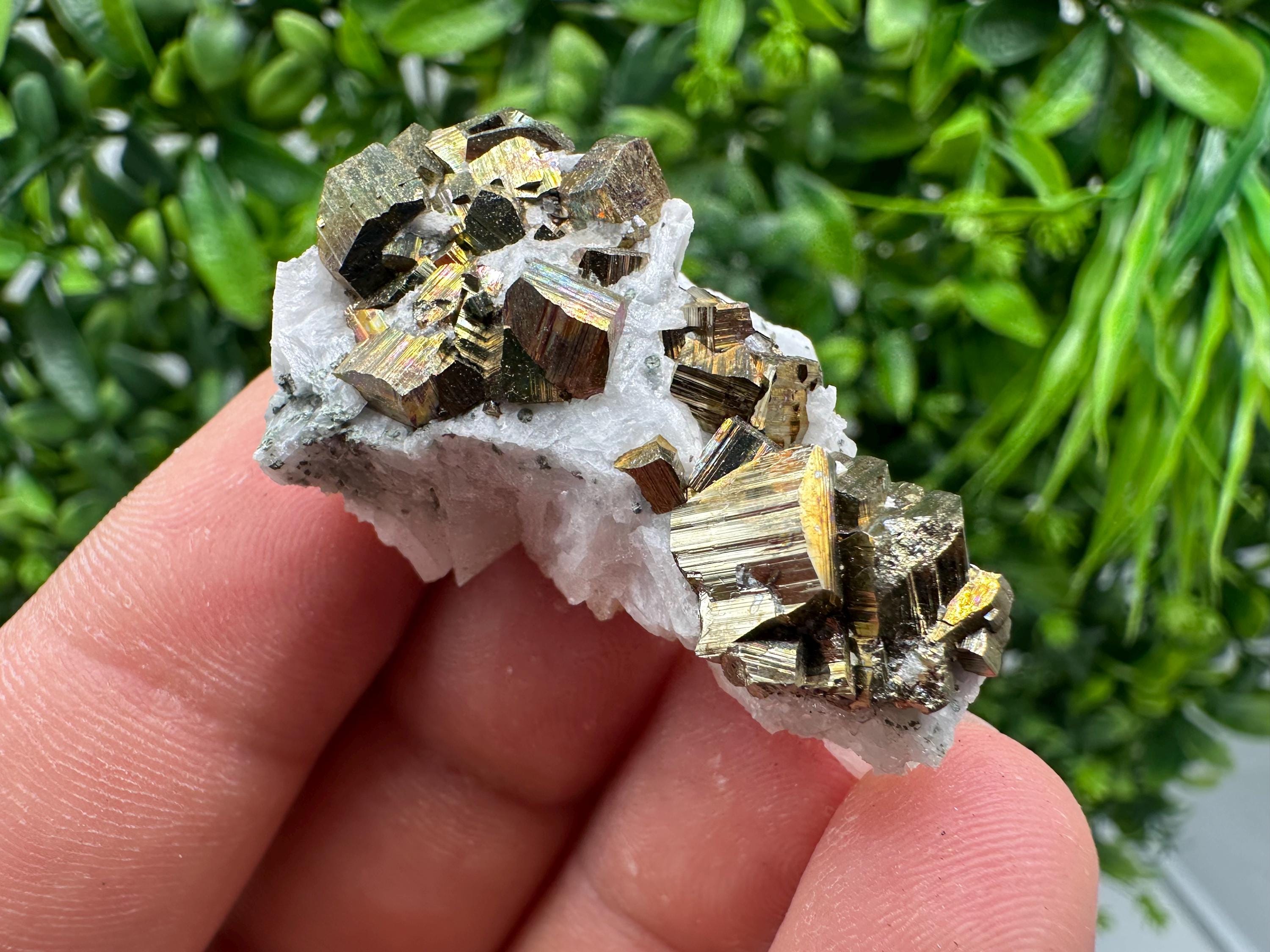 Rainbow Pyrite with Calcite, Natural Crystal Mineral Specimen, Borieva Bulgaria