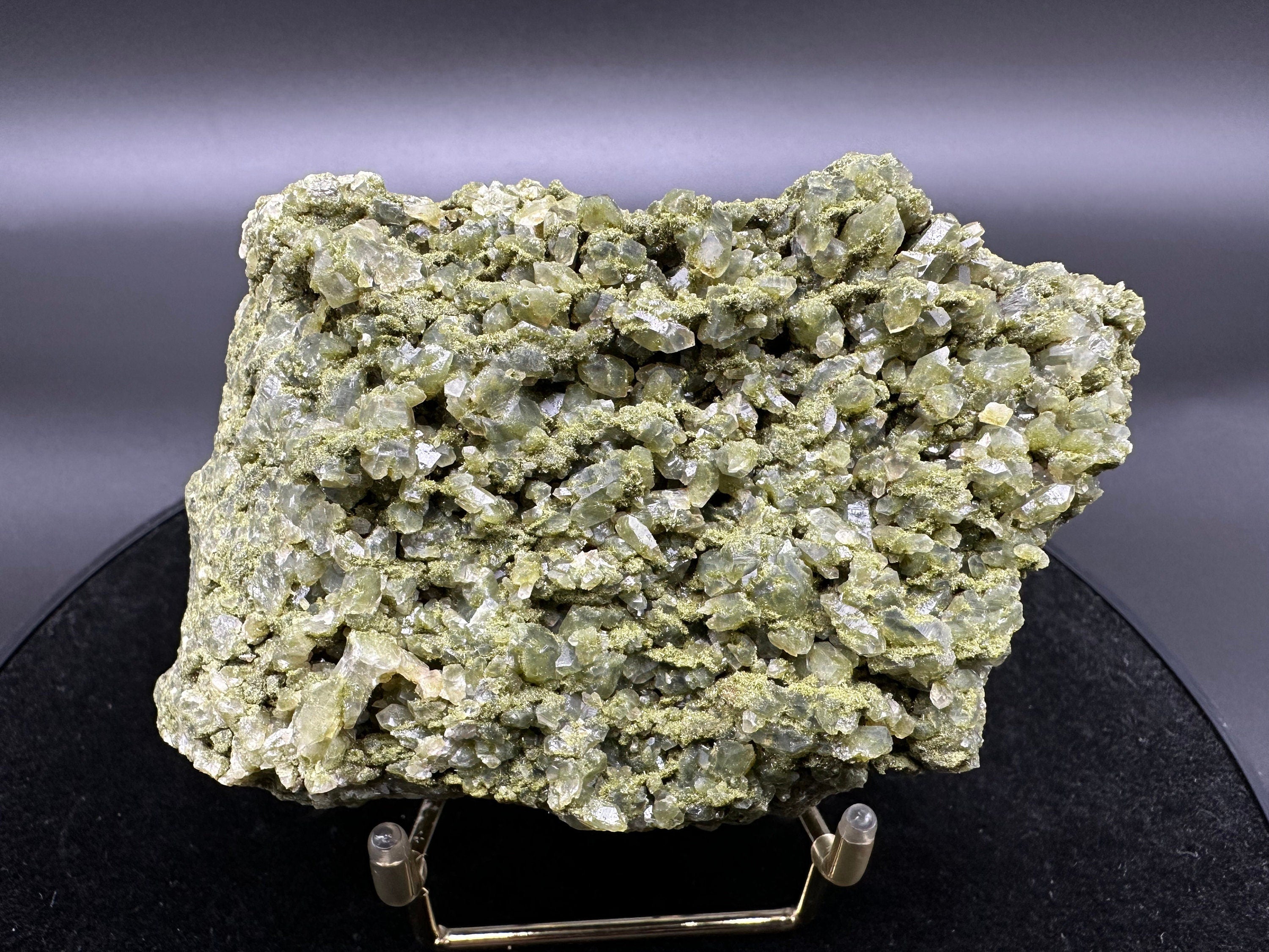 Rare Green Epidote with Quartz Crystals: Sparkly Rainbow Mineral Decor