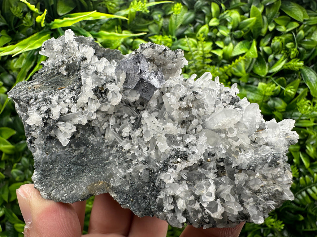 Galena on Quartz Specimen with Calcite, Madan Bulgaria