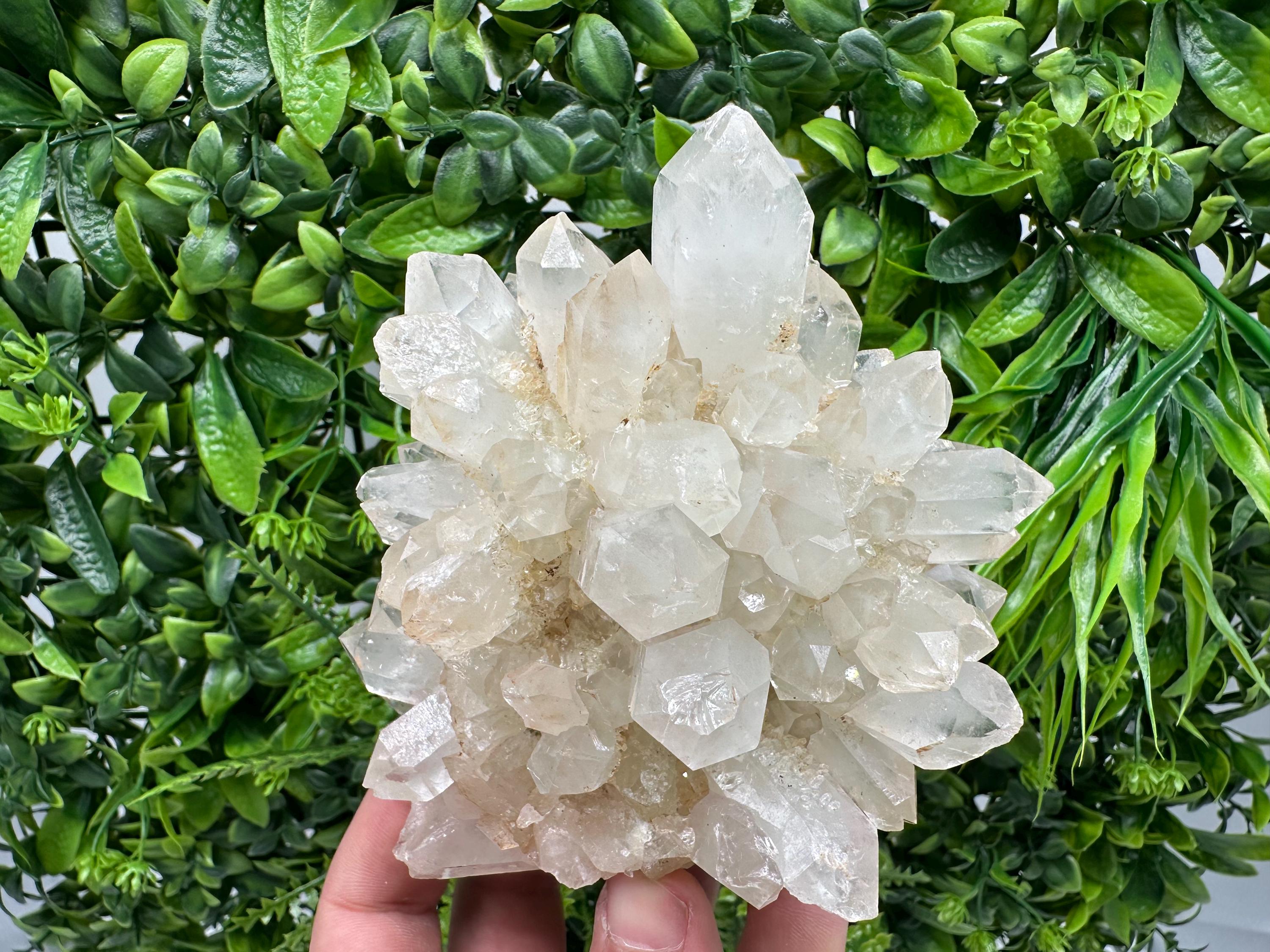 Large Green Epidote with Quartz Crystals: Sparkly Rainbow Stone Decor