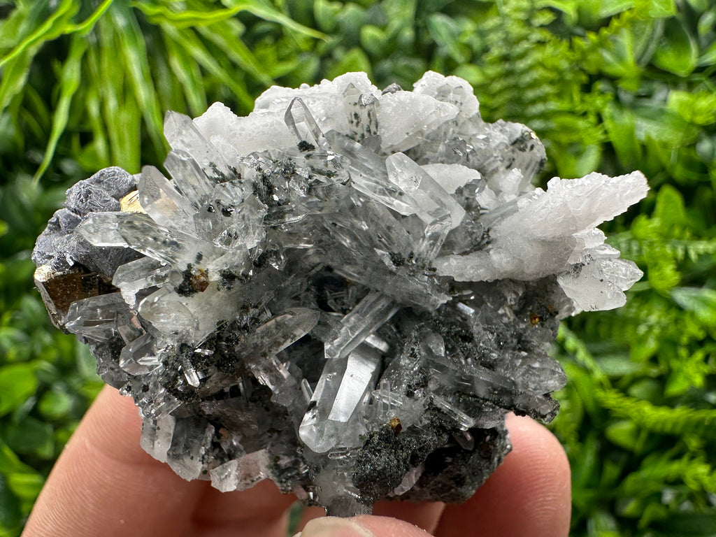Fluorescent Galena Pyrite Calcite on Quartz - Borieva Madan Mineral
