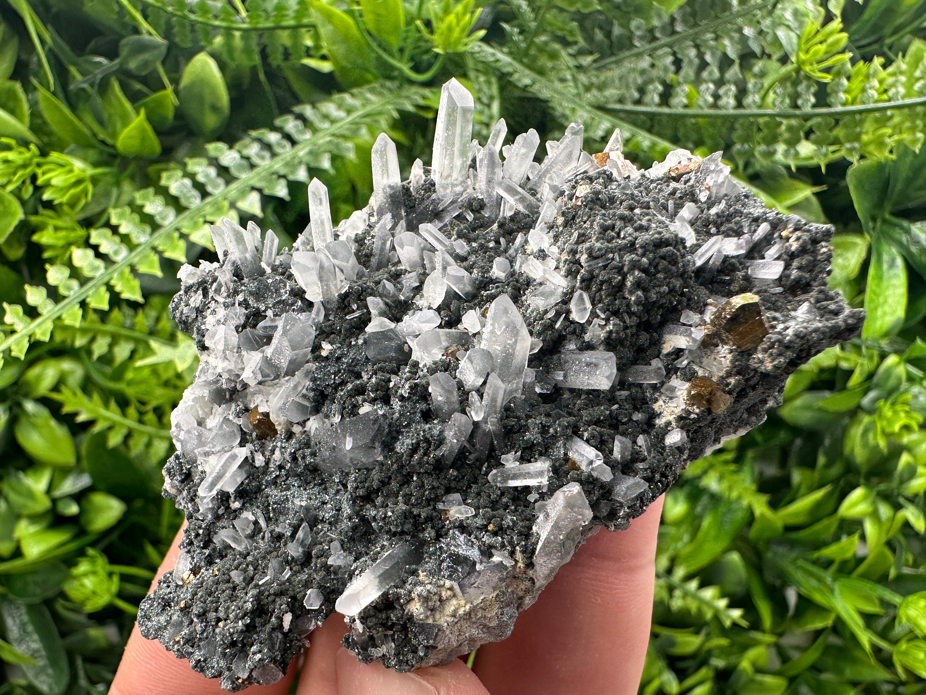 Quartz with Calcite and Chlorite: Borieva Mine Crystal Souvenir