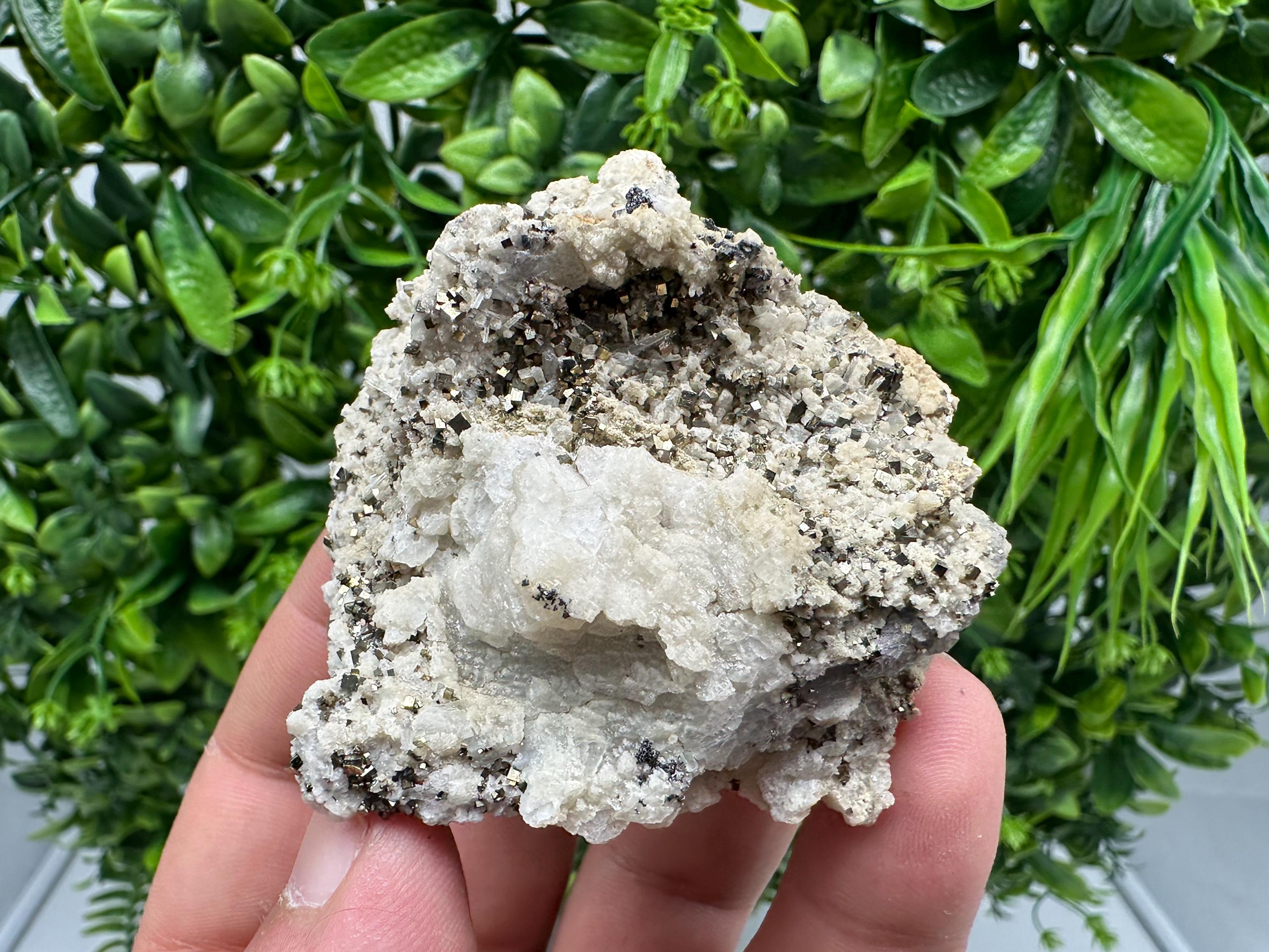 Pyrite on Green Quartz, Natural Minerals Specimen, Borieva Mine, Bulgaria