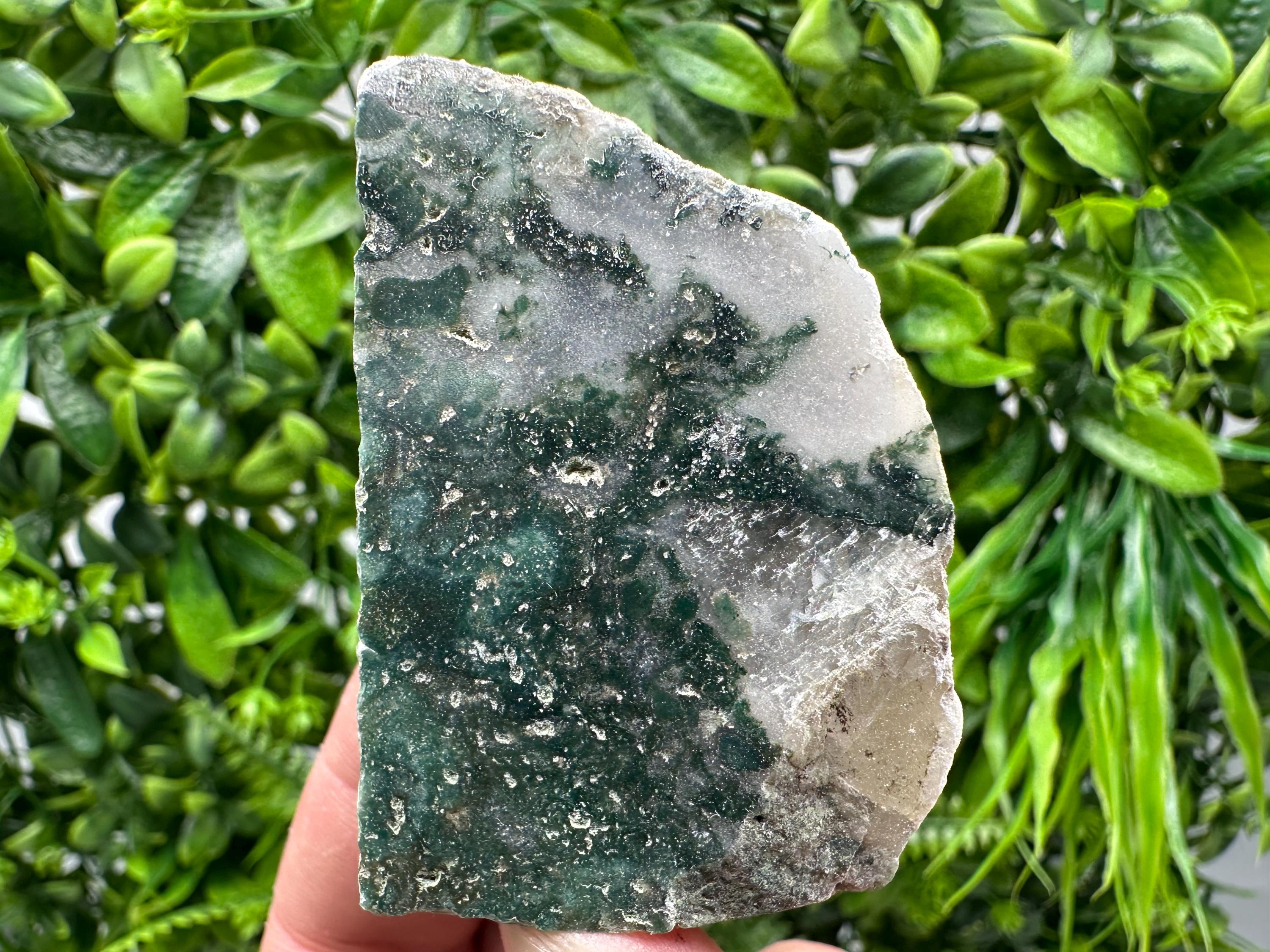 Polished Moss Agate Slab: Green Crystal Slice (6/4.5cm)