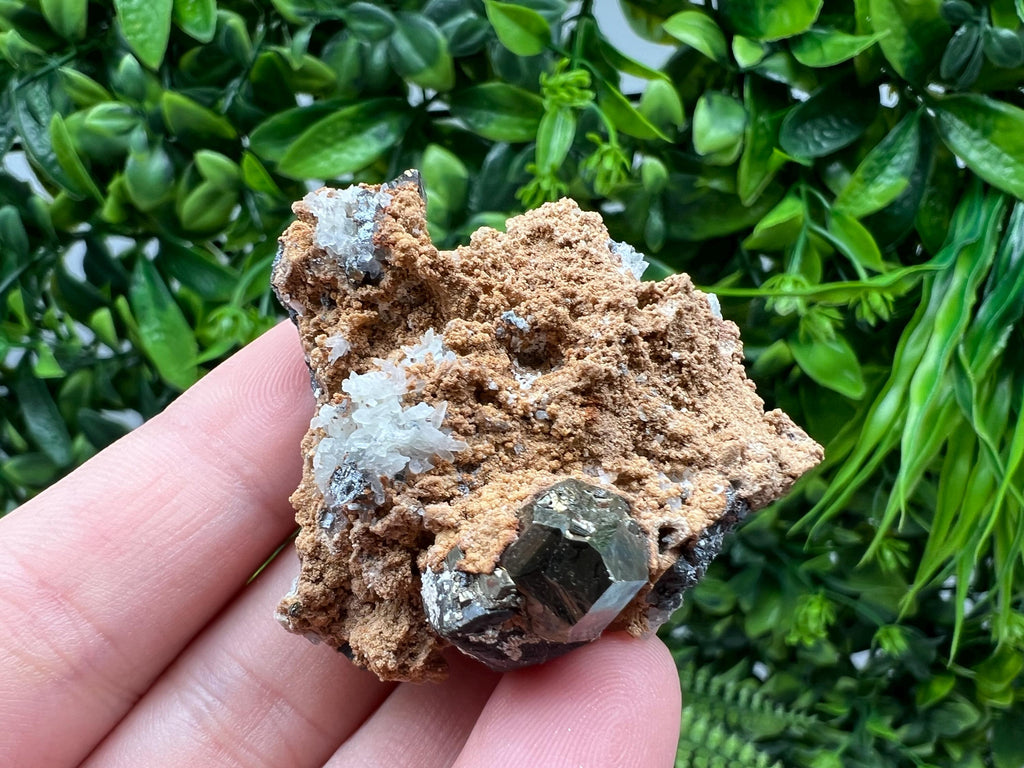 Rainbow Pyrite with Calcite: Natural Crystal Mineral Specimen, Borieva Bulgaria
