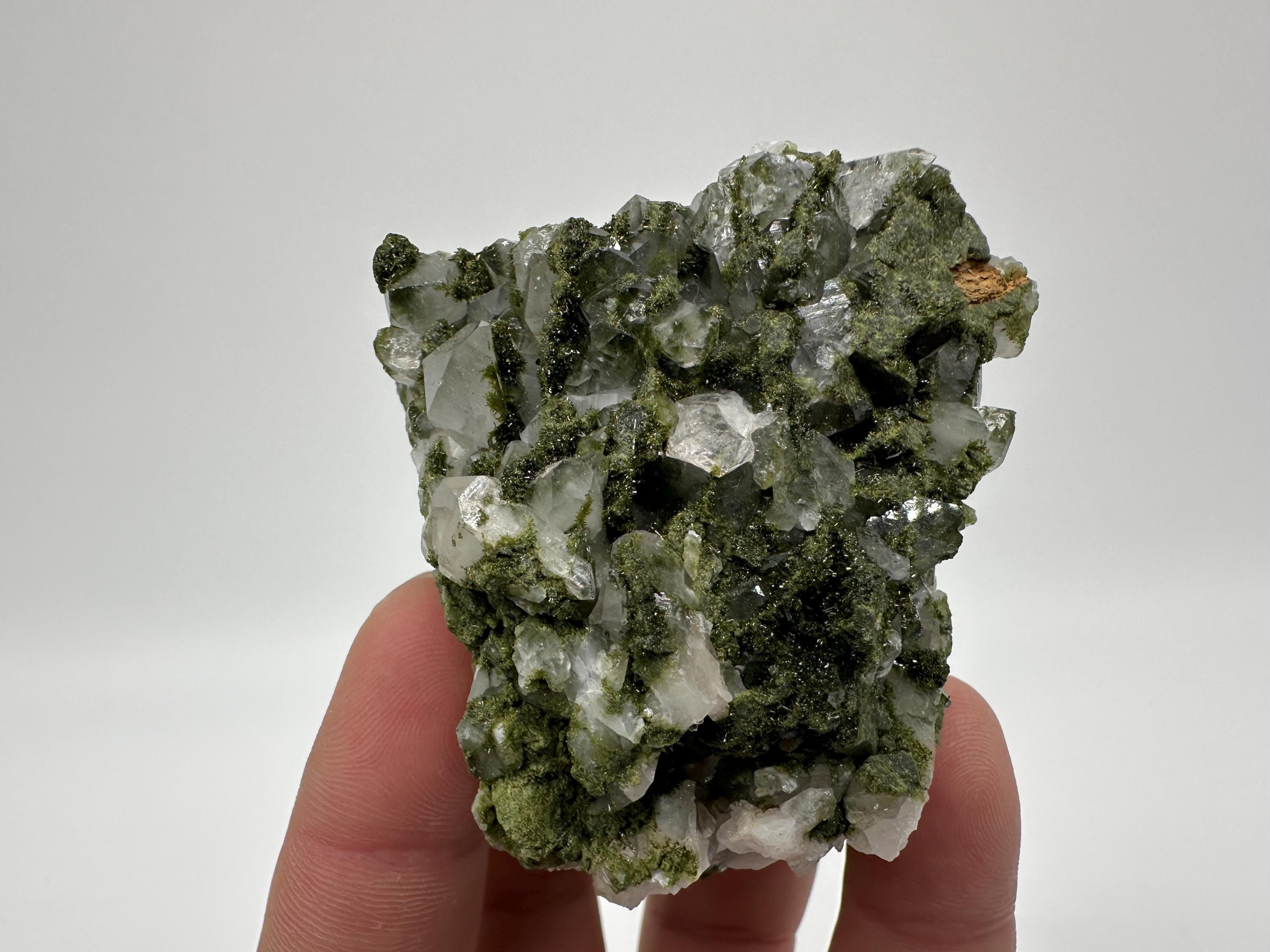 Rare Green Epidote with Quartz Crystals: Sparkly Rainbow Stone Decor