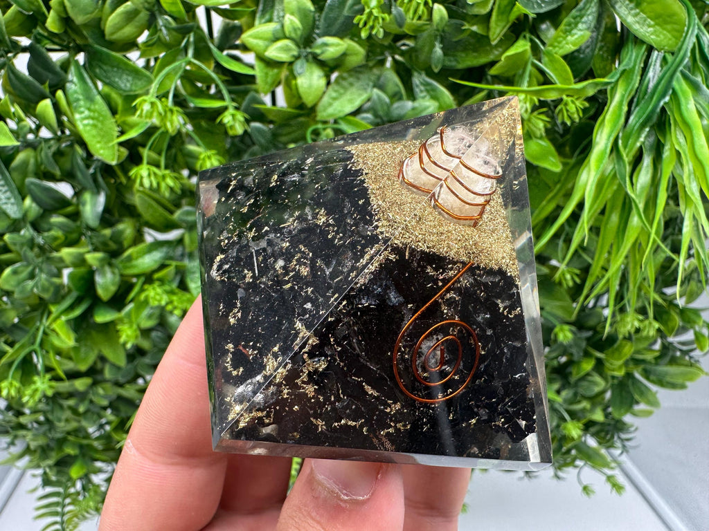 Black Tourmaline Orgonite Pyramid: Handmade Healing Energy Chakra Protection