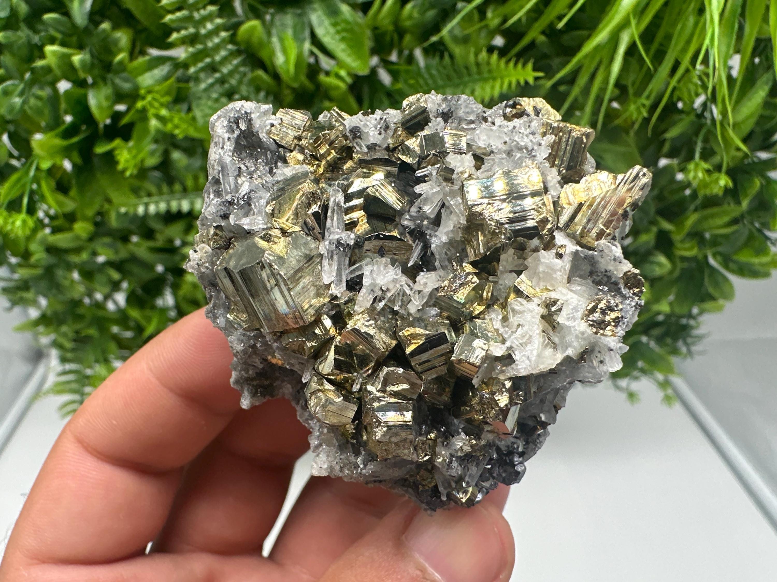 Transparent Quartz whit Rainbow Pyrite Djurcovo Laki Bulgaria natural minerals souvenir crystal stone gift minerals collection rock