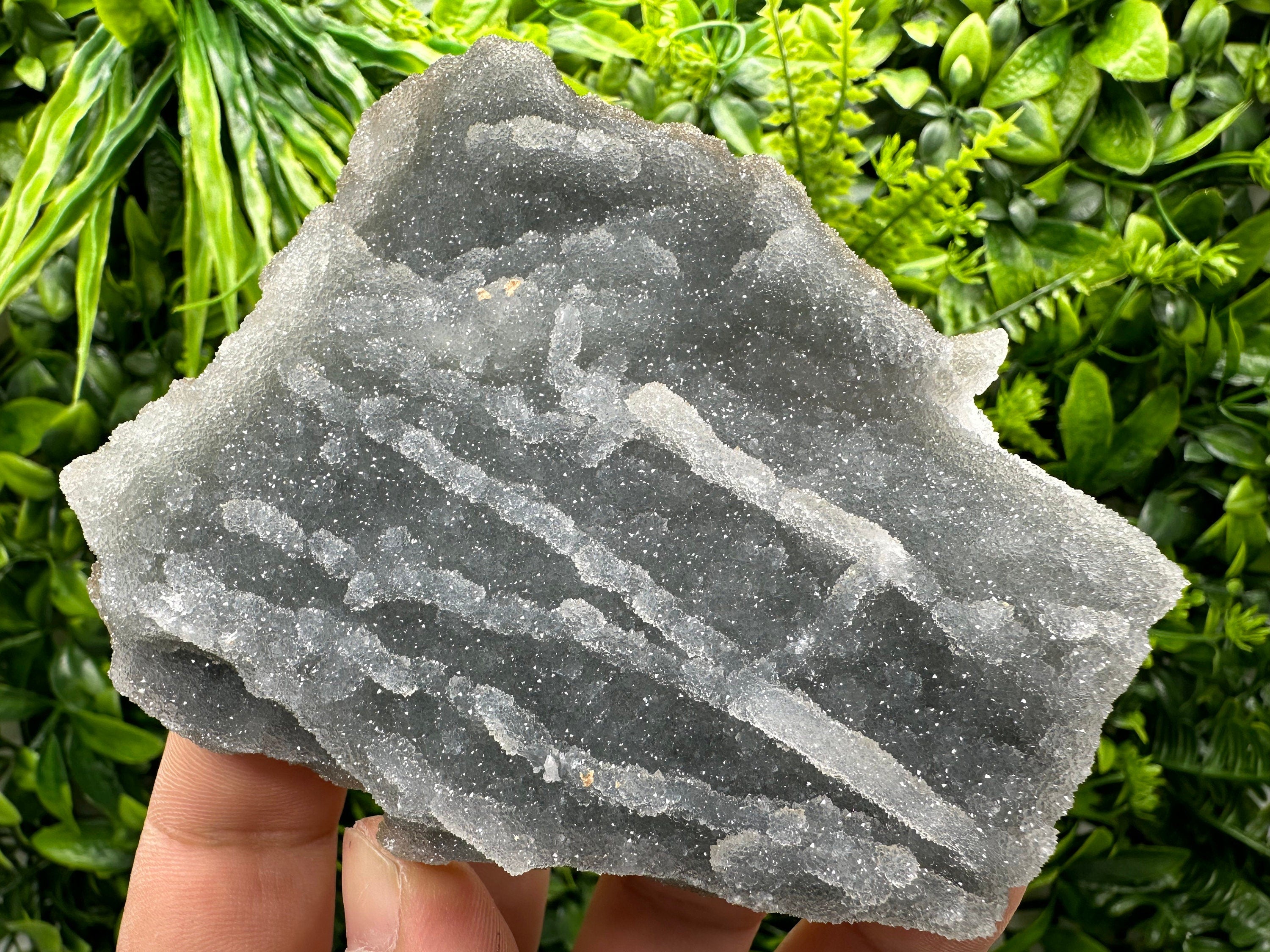 Blue Chalcedony Quartz with Chlorite Inclusions: Home Decor Crystal