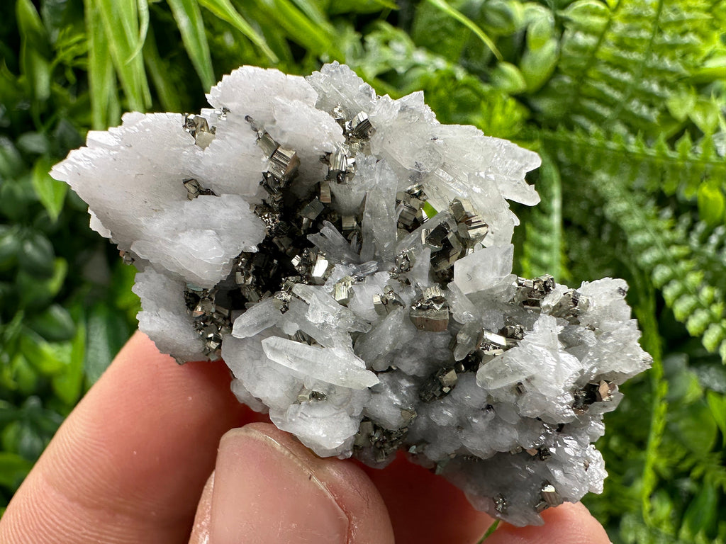Pyrite on UV Calcite Mineral Specimen, Borieva Mine Bulgaria