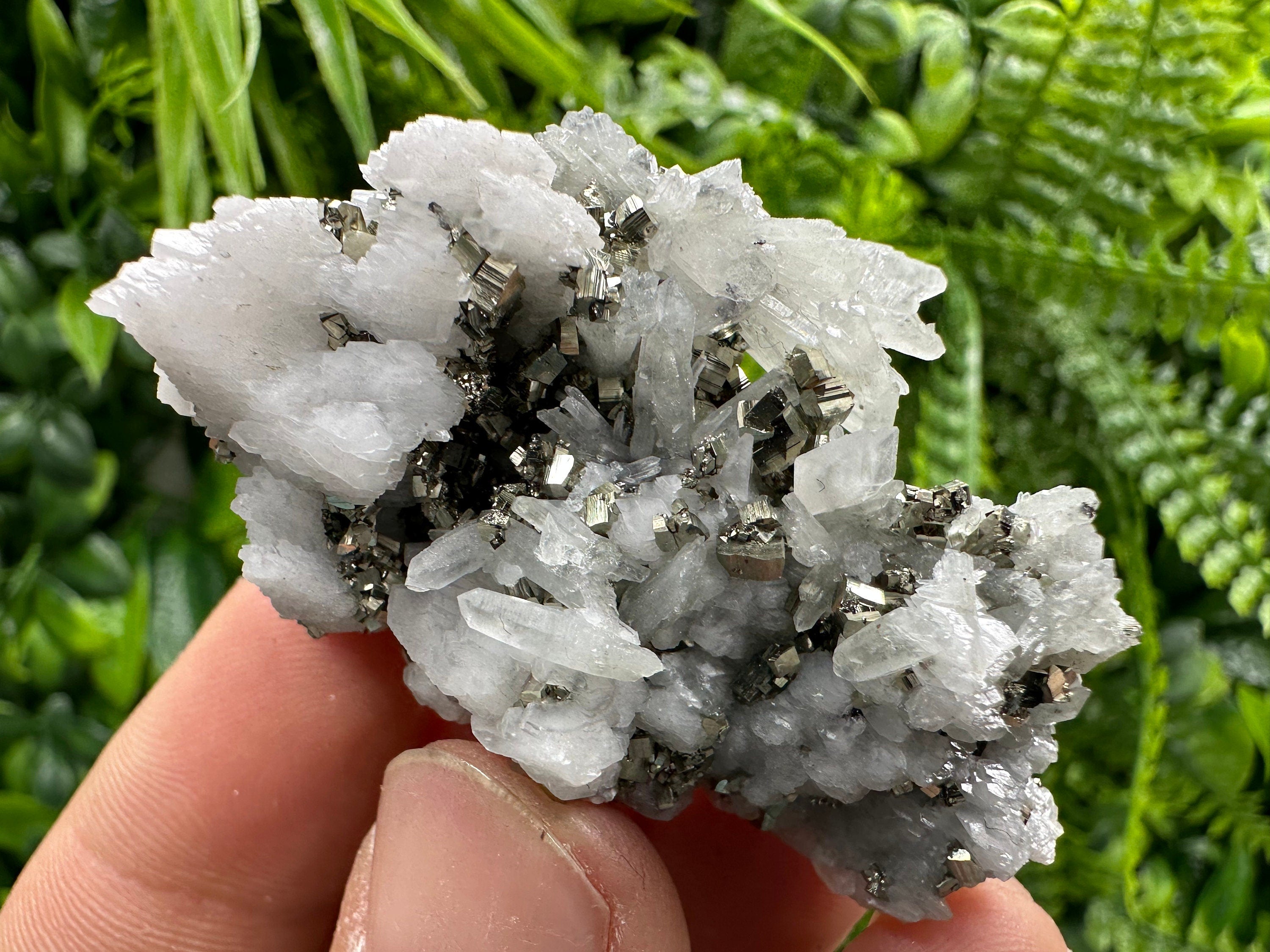 Pyrite on UV Calcite Mineral Specimen, Borieva Mine Bulgaria