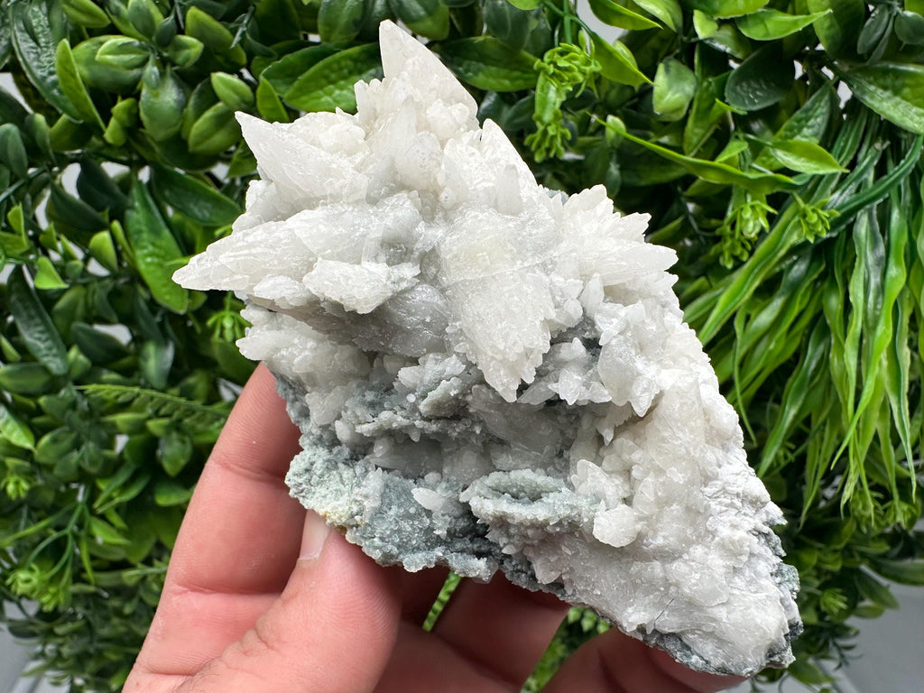 Calcite on Green Quartz: Laki Bulgaria Healing Crystal