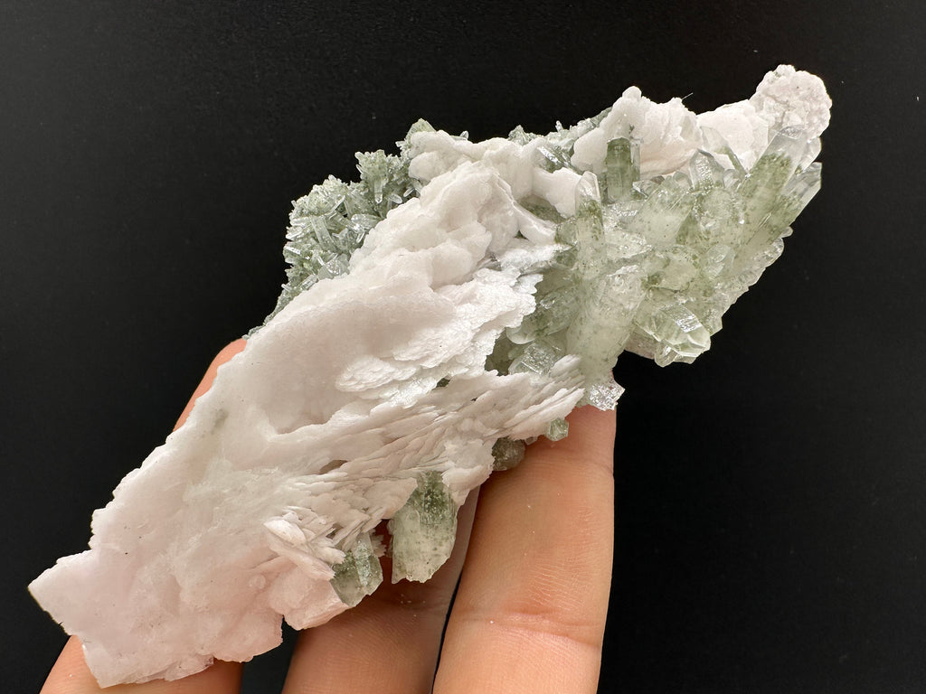 Calcite on Green Quartz: Borieva Mine Crystal Decor