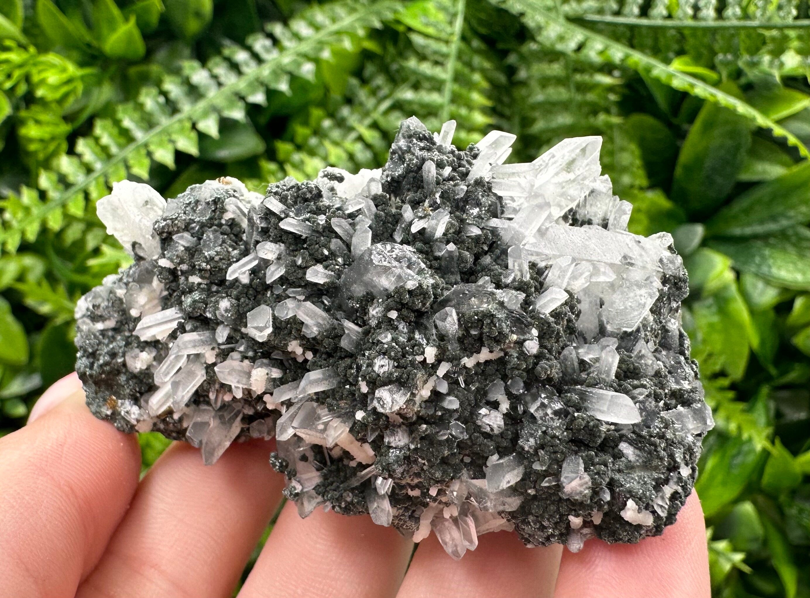 Quartz with Calcite and Chlorite: Borieva Mine Crystal Souvenir