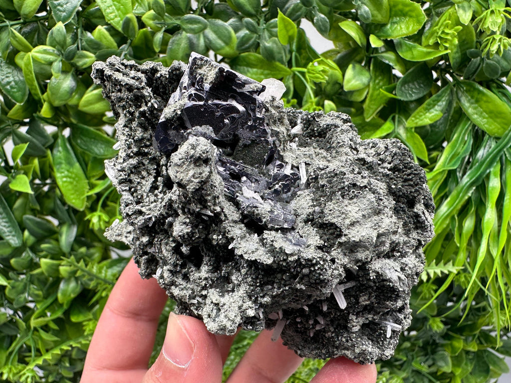 Galena Calcite on Chlorite Matrix Mineral Specimen, Bulgaria