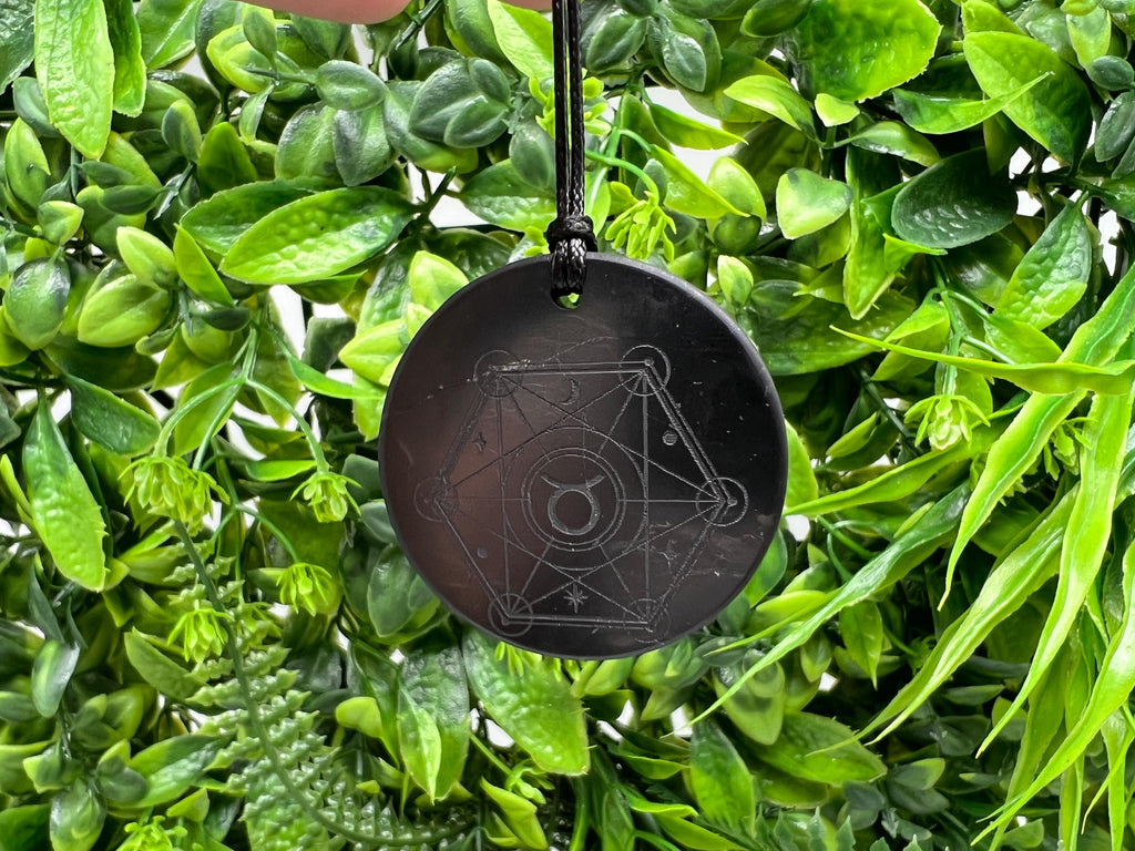 Shungite Taurus Zodiac Pendant Necklace: EMF Protection Healing Stone