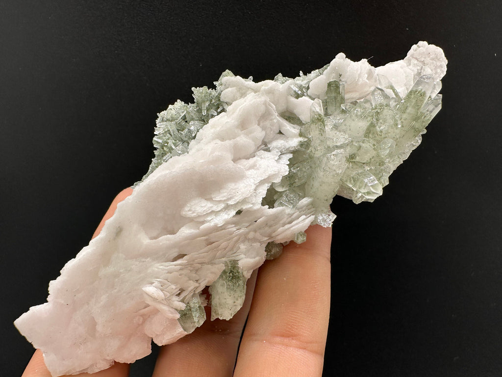 Calcite on Green Quartz: Borieva Mine Crystal Decor