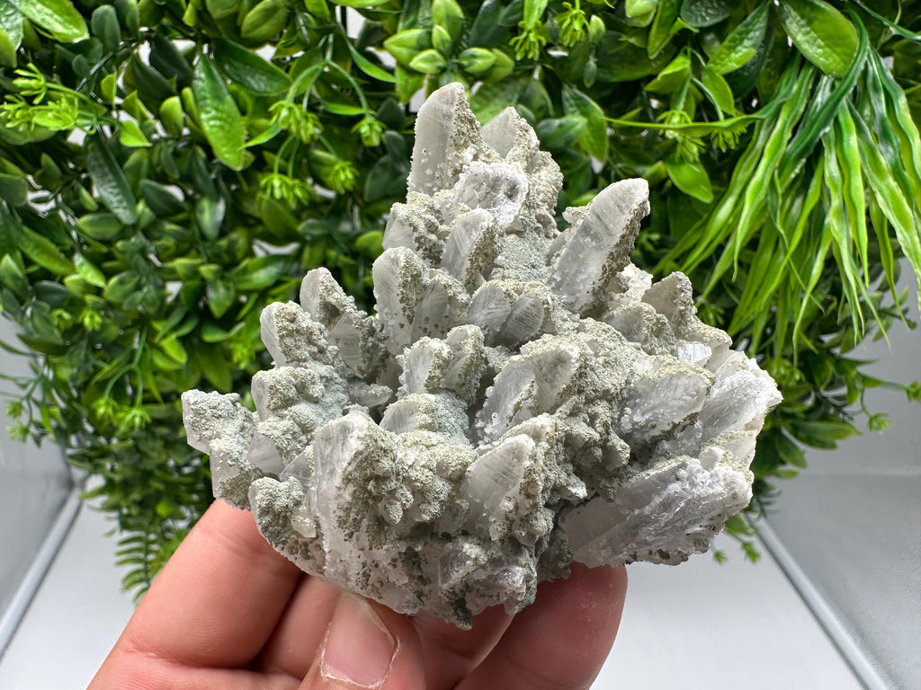 Stunning Transparent Quartz on Chlorite Matrix white Calcite from Borieva mine,Madan,Bulgaria,collection mineral specimen,home decor,gift