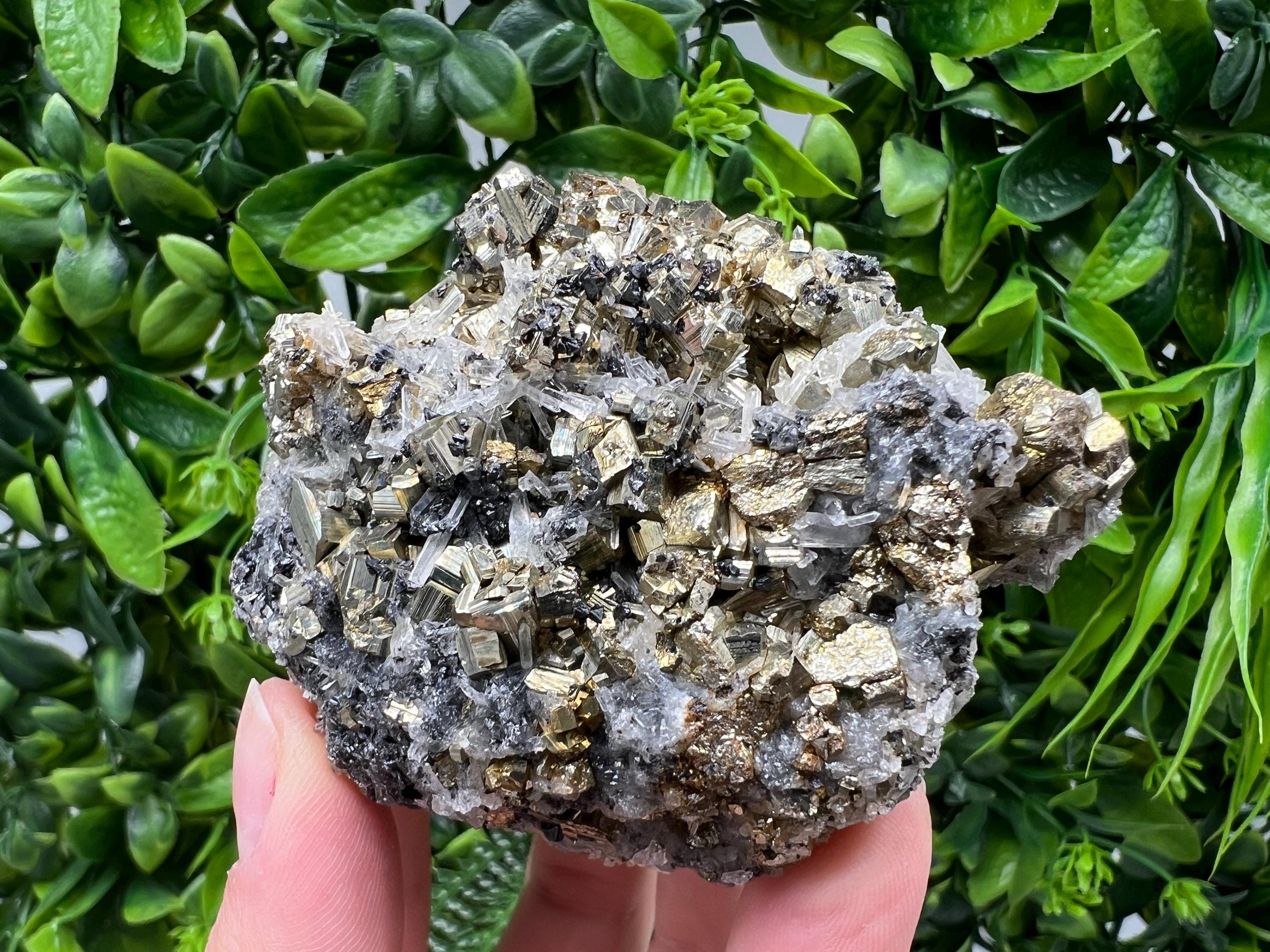 Stunning Pyrite on Quartz,Calcite from Borieva mine,Madan,Bulgaria,natural,collectible mineral specimen,home decor stone,collection crystal