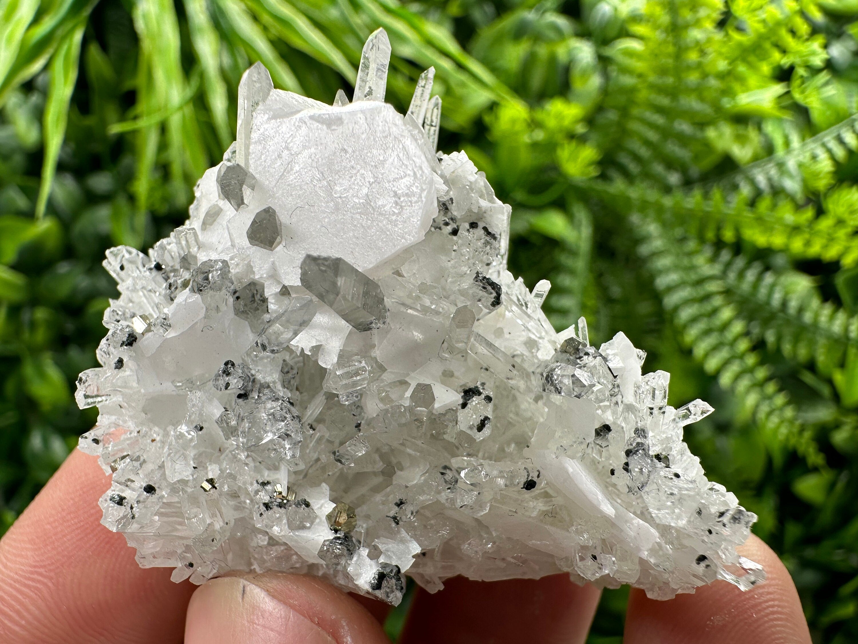 Calcite on Quartz Crystal: Borieva Mine, Bulgaria