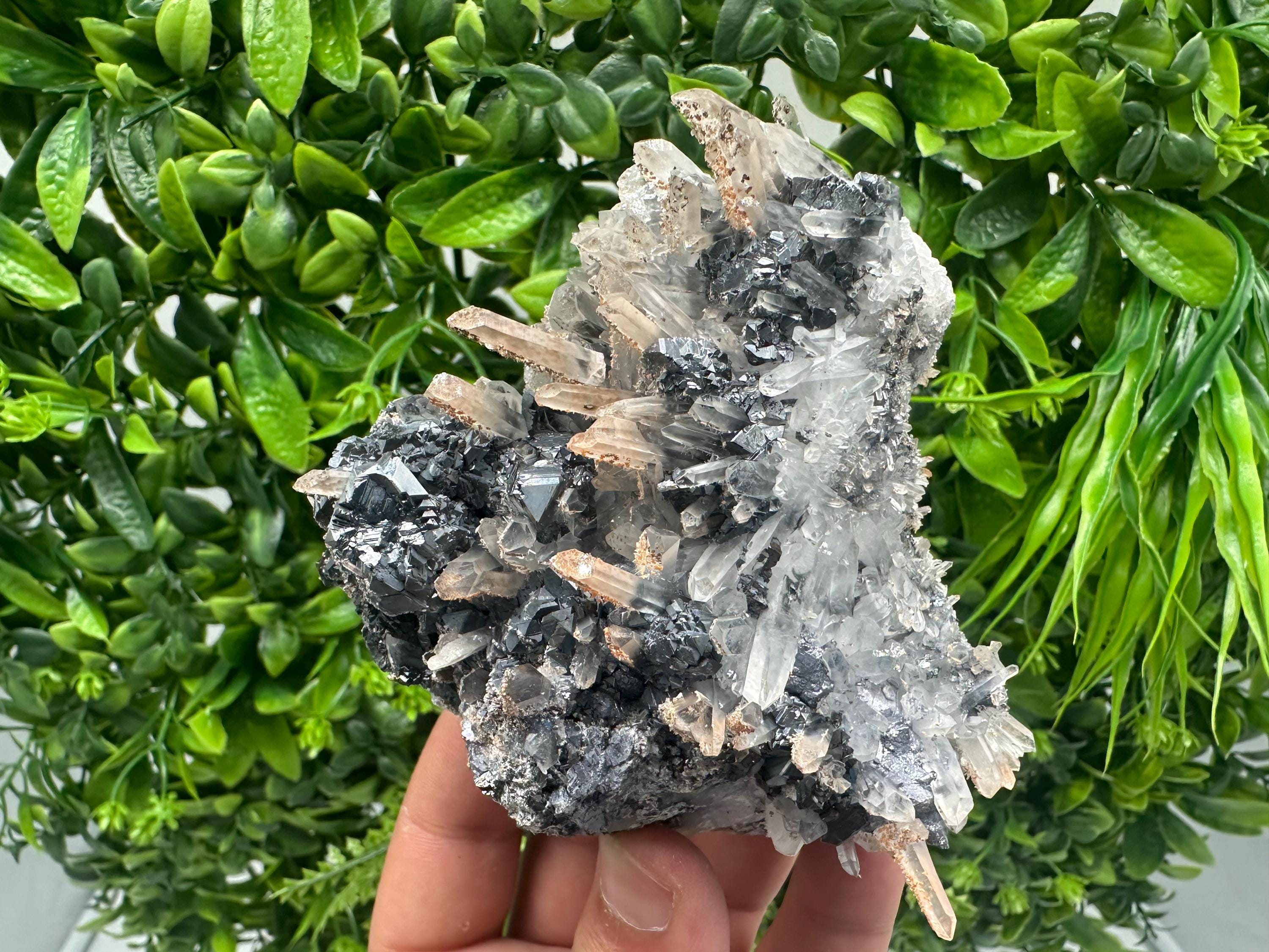 Quartz Cluster with Black Sphalerite, Home Decor Stone