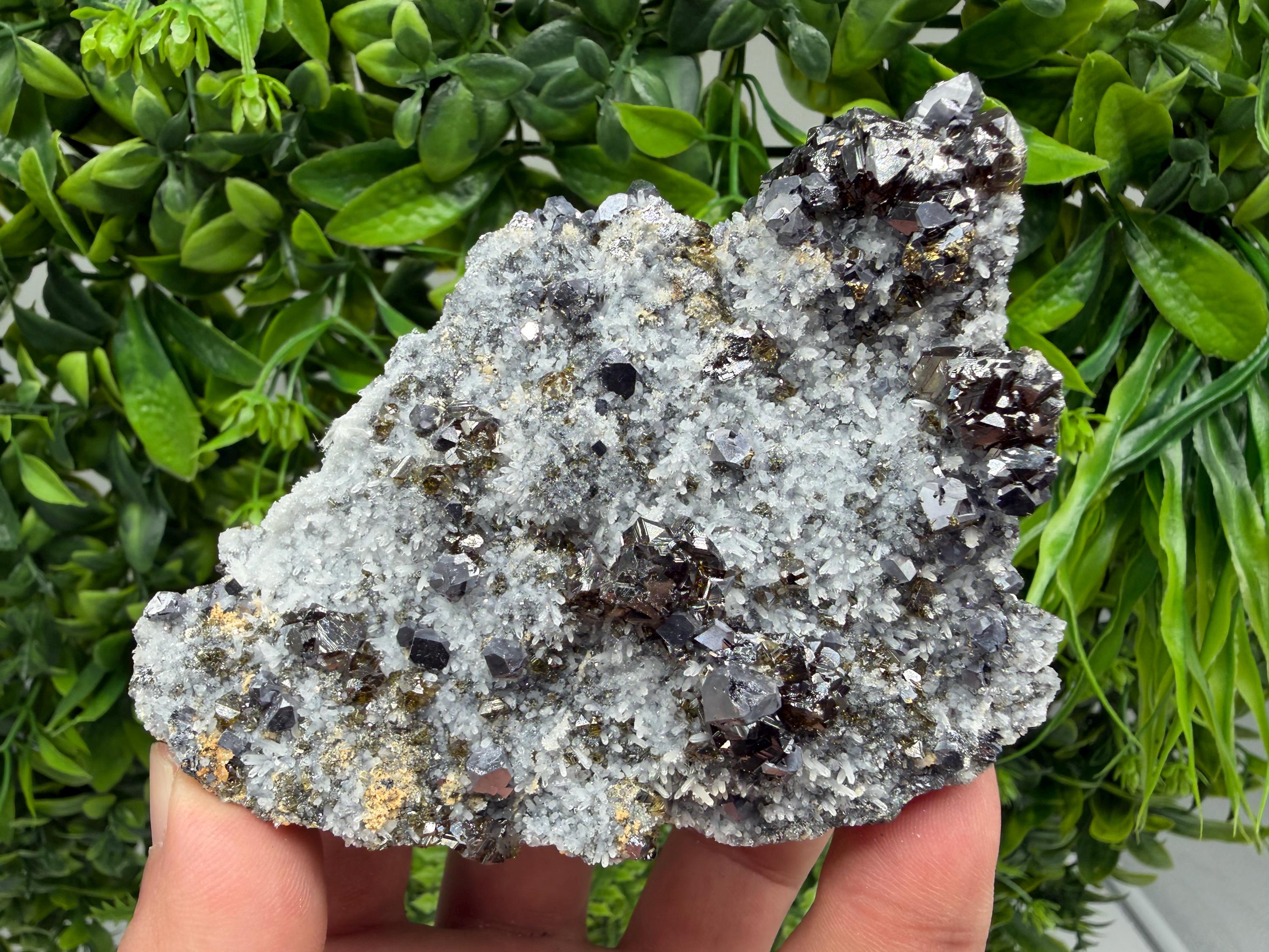 Sphalerite Cleiopfane on Quartz Mineral Specimen, Krushev Dol Mine, Bulgaria Home Decor Stone