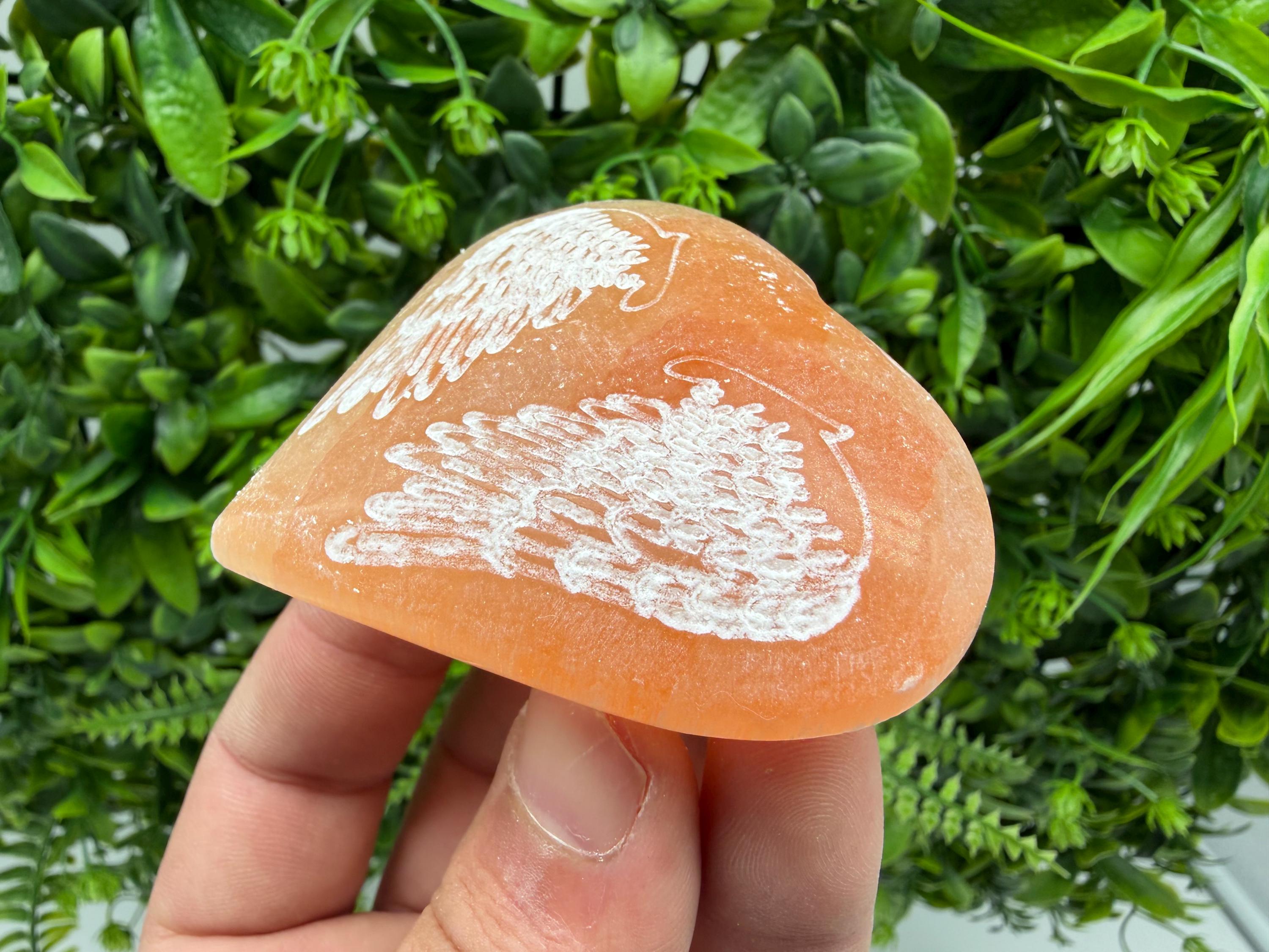 Selenite Heart with Angel Wings Selenite Charging Plate Crystal Charging Dish – Reiki Healing Crystal – Spiritual Altar Decor Angel Energy