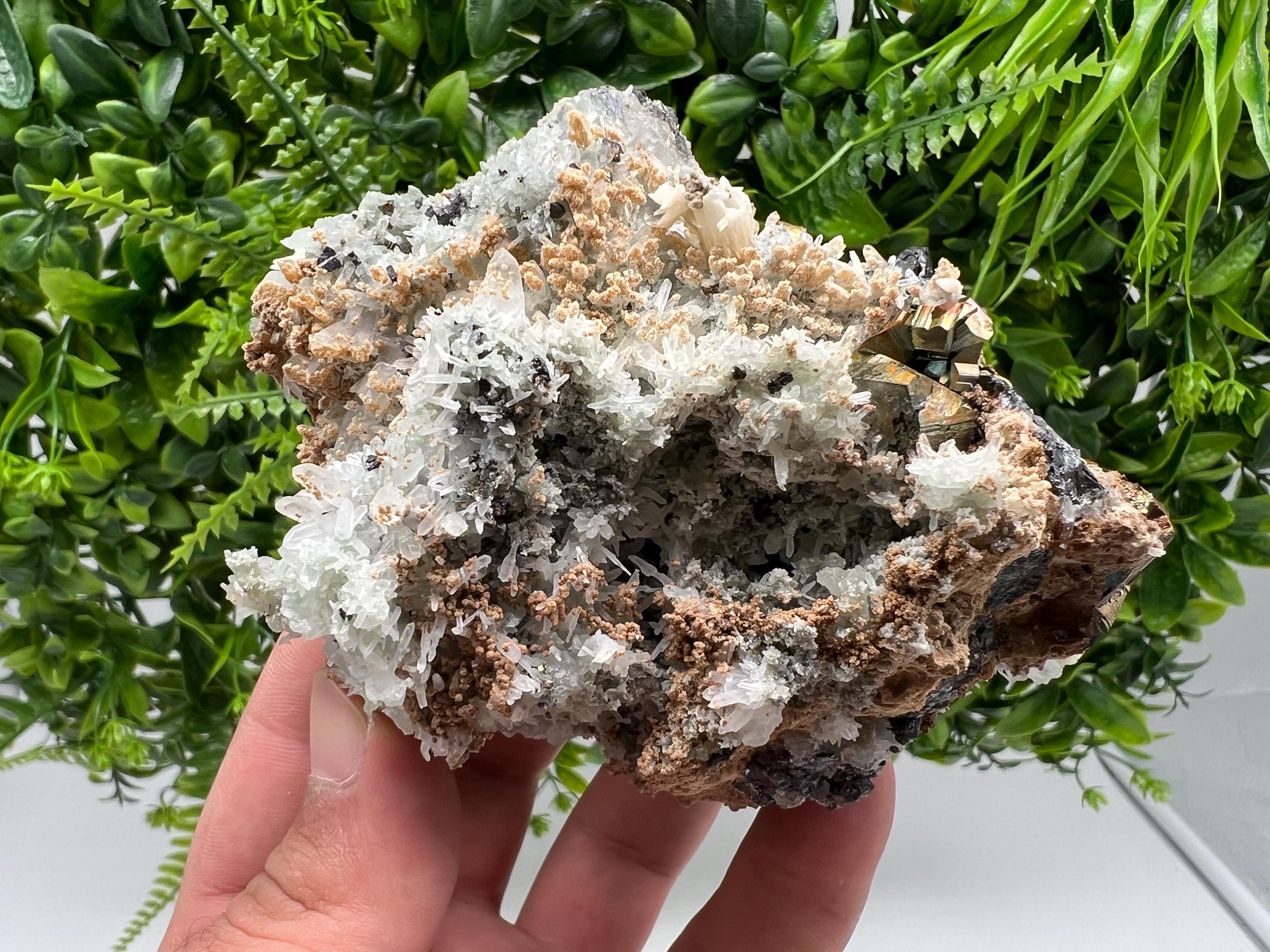 Wonderful Rainbow Pyrite,Sphalerite on Quartz from 9 th September mine,Madan,Bulgaria natural,collectibles mineral specimen,home decor stone