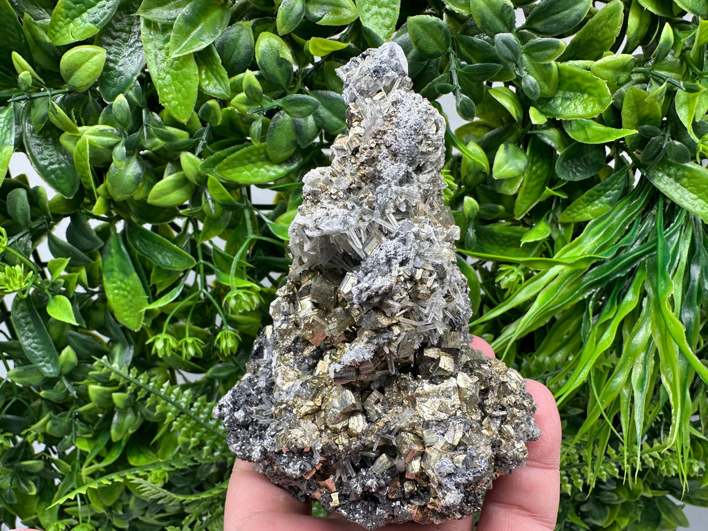 Rainbow Pyrite on Quartz with Oxide, Natural Minerals Decor, Borieva Bulgaria