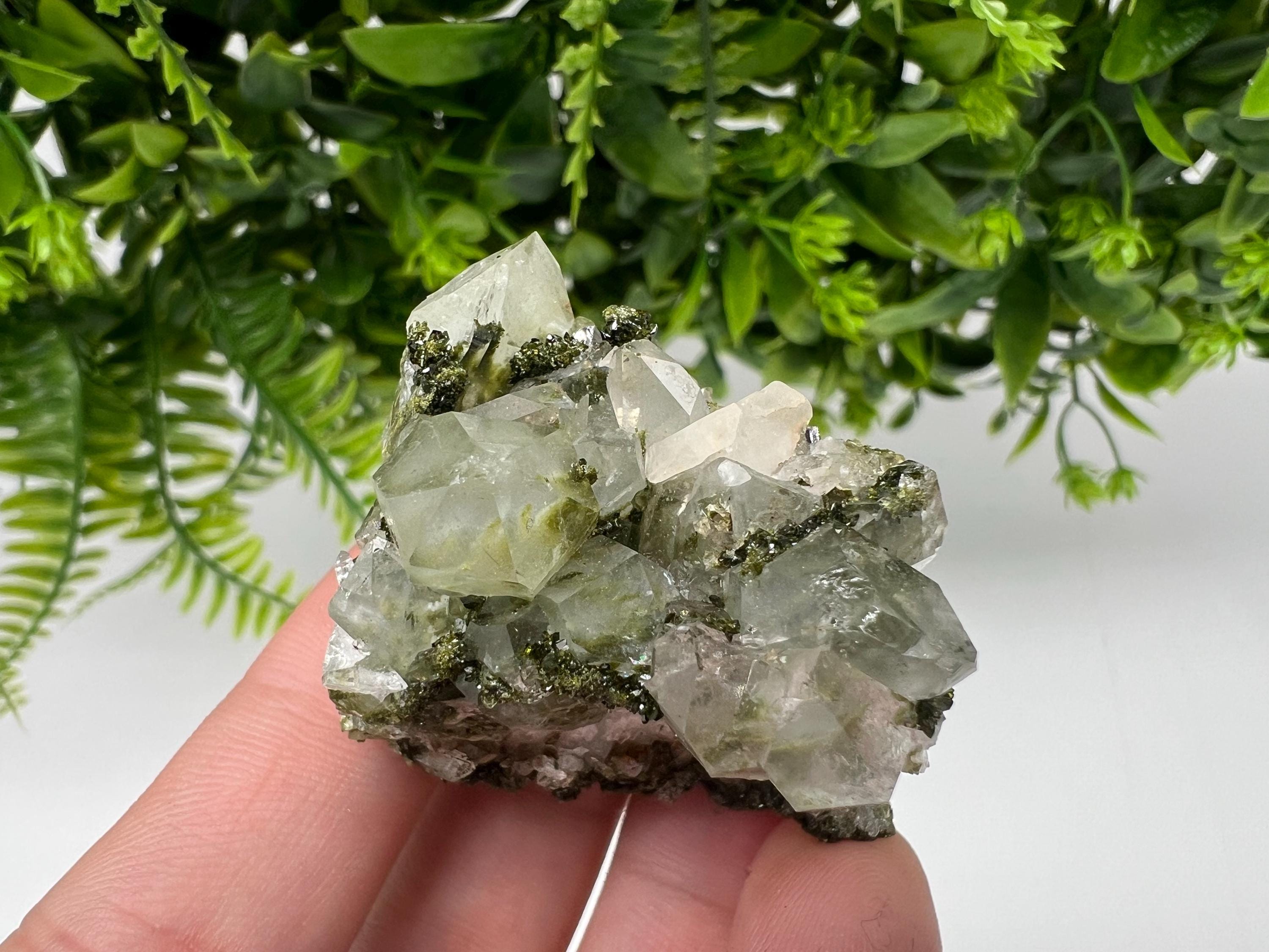 Green Epidote with Quartz Crystals - Extremely Sparkly with Rainbows,souvenirs collection stone,gift,decor, Eastern Anatolian, Turkey