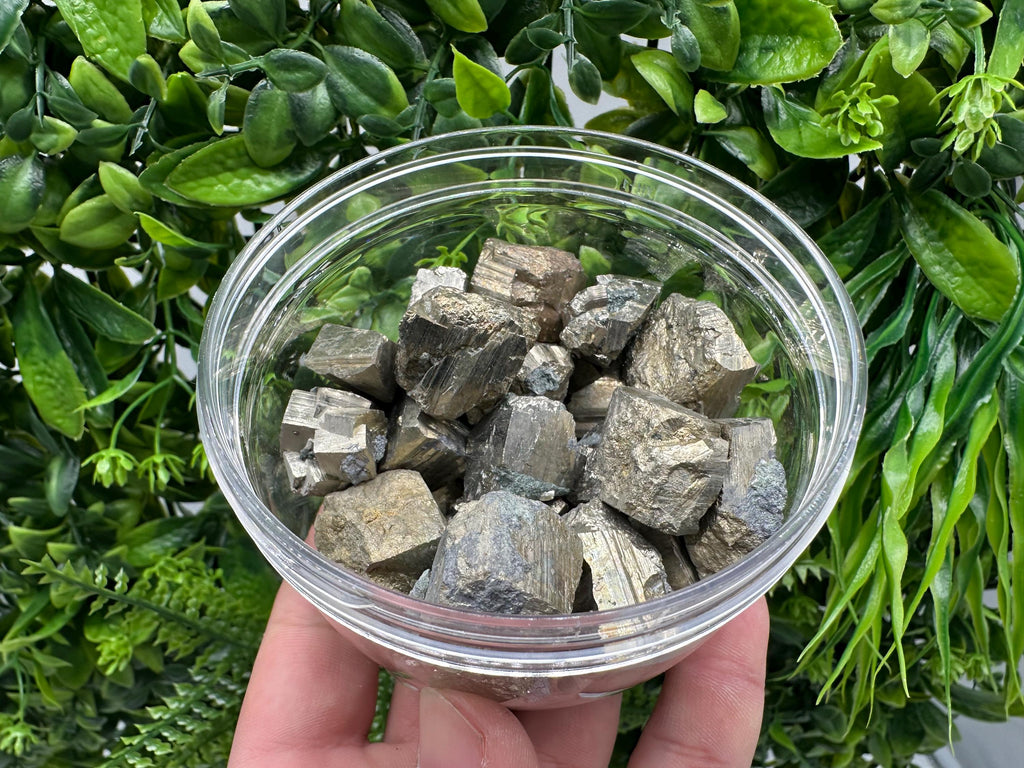 Golden Pyrite Cubes Box: Shiny Mineral Collection (500/520 grams)