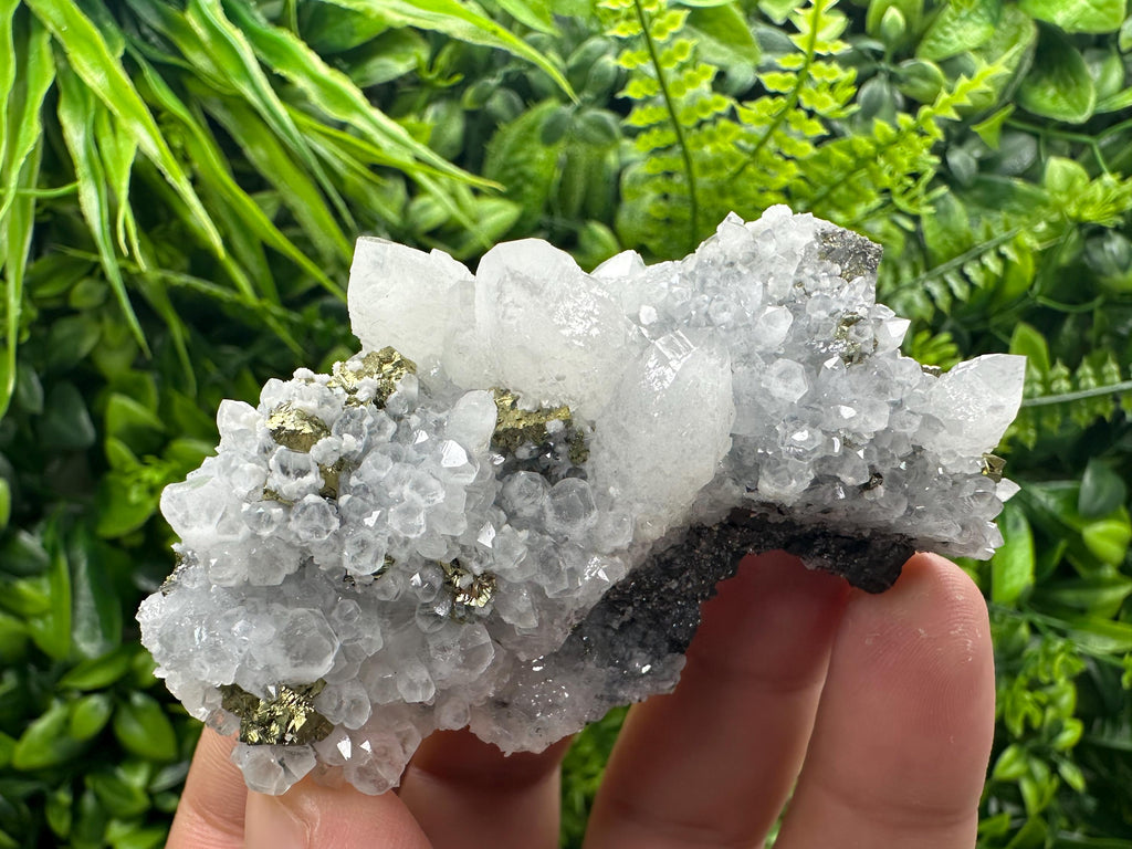 Chalcopyrite on Quartz Cluster, Krushev Dol Mine, Bulgaria, Mineral Specimen