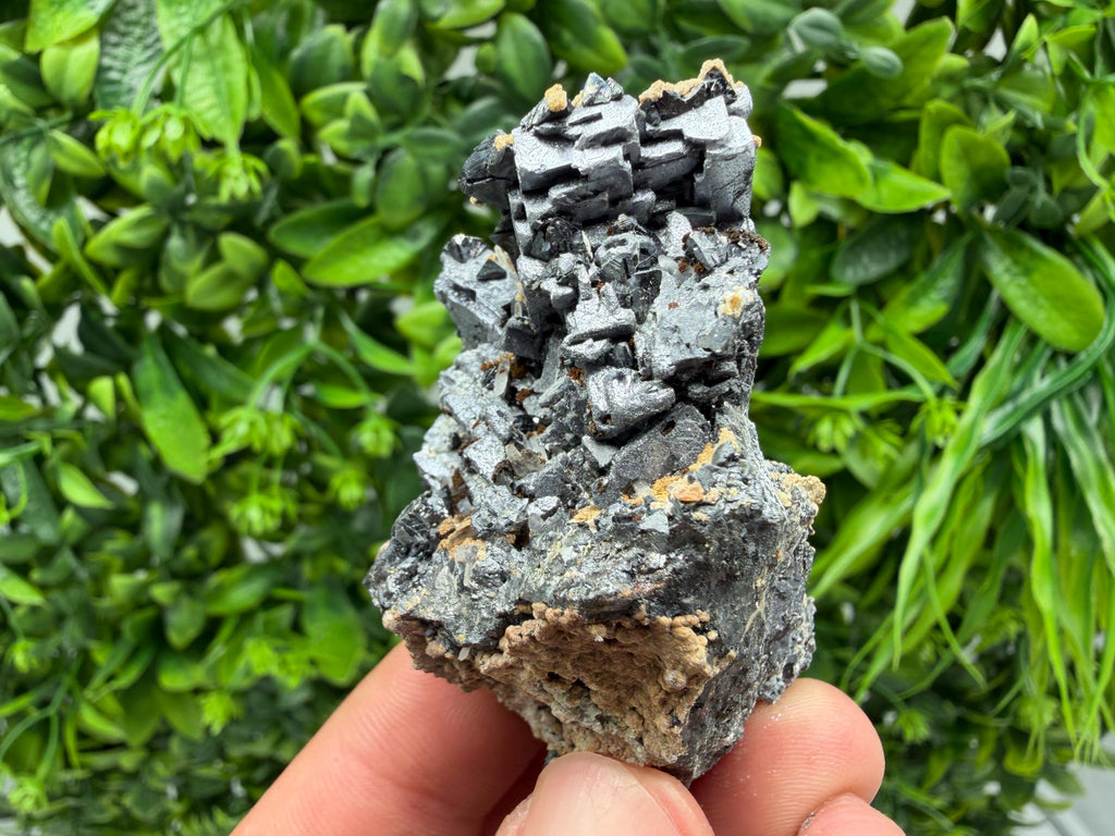 Natural Shiny Galena Cluster with Siderite and Quartz, Bulgaria Collection Specimen