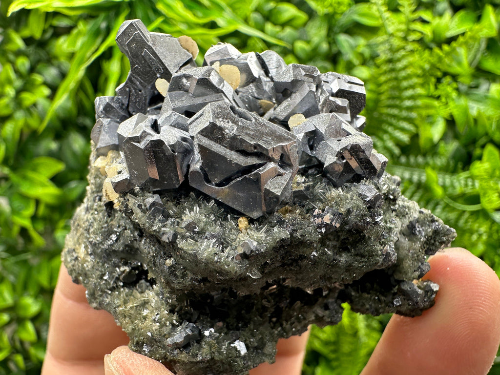 Galena with Calcite on Needle Quartz, Borieva Mine Mineral Specimen