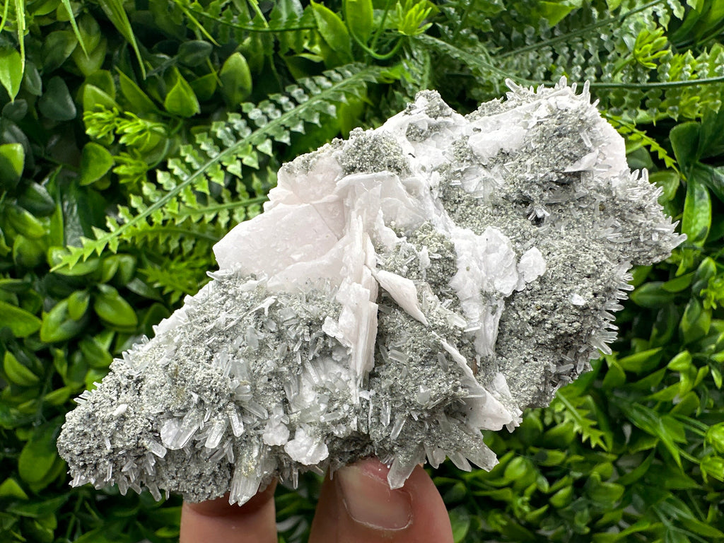 Calcite on Green Quartz: Borieva Mine Crystal Decor