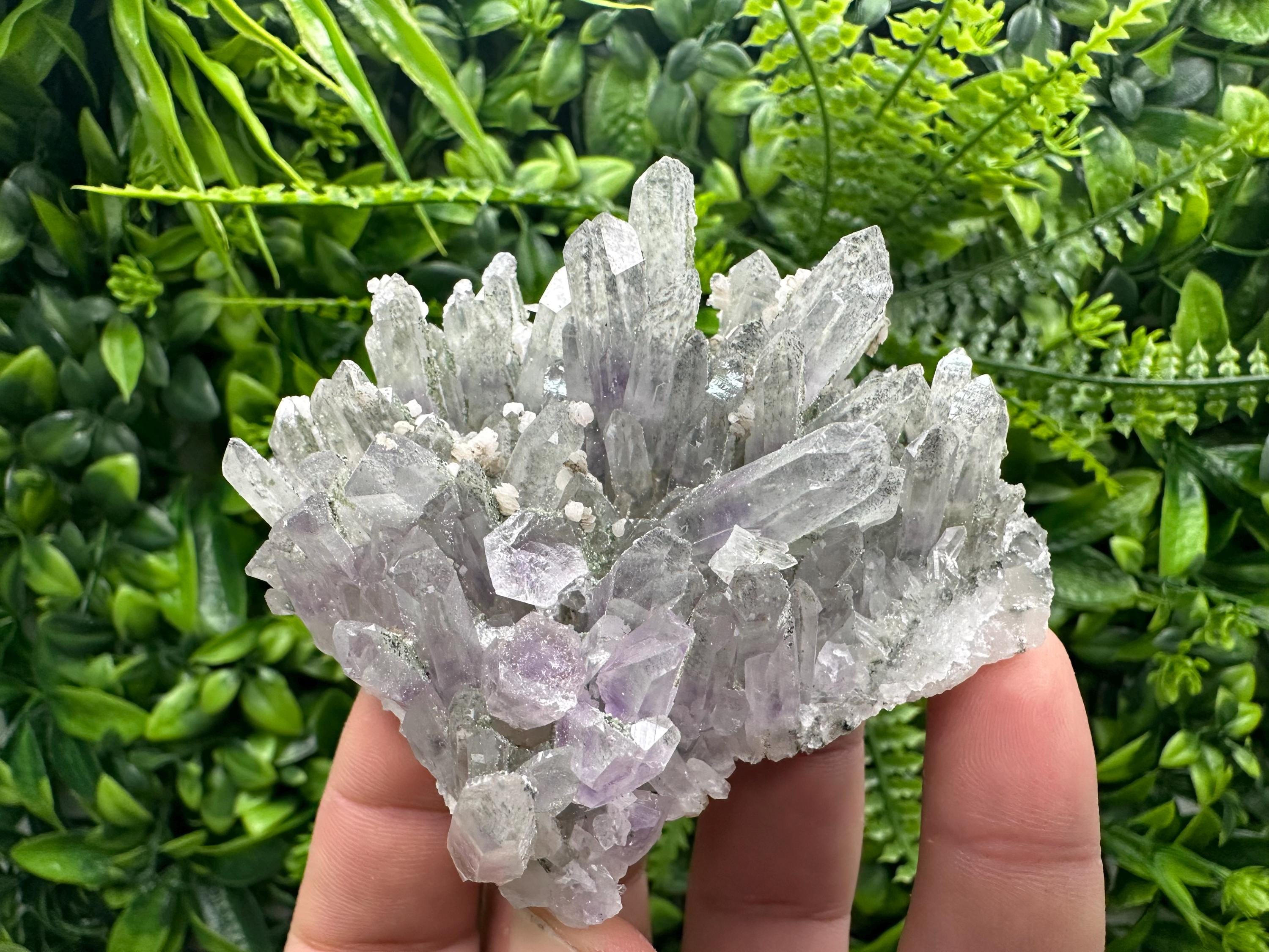 Amethyst Quartz Cluster, Calcite and Chlorite Inclusions, Rare Mineral Specimen