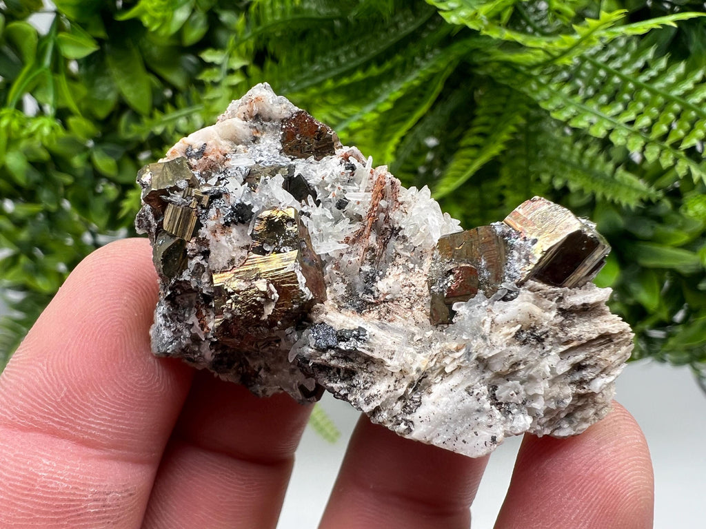 Pyrite with Hematite on Sphalerite, Quartz, Bulgaria Mineral Specimen