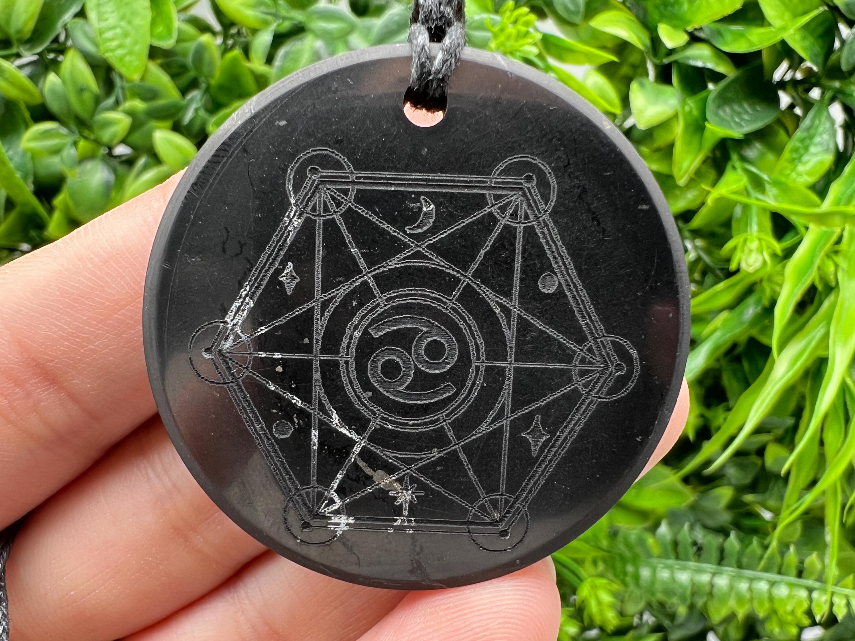 Shungite Zodiac Cancer Pendant Necklace: EMF Protection Healing Stone