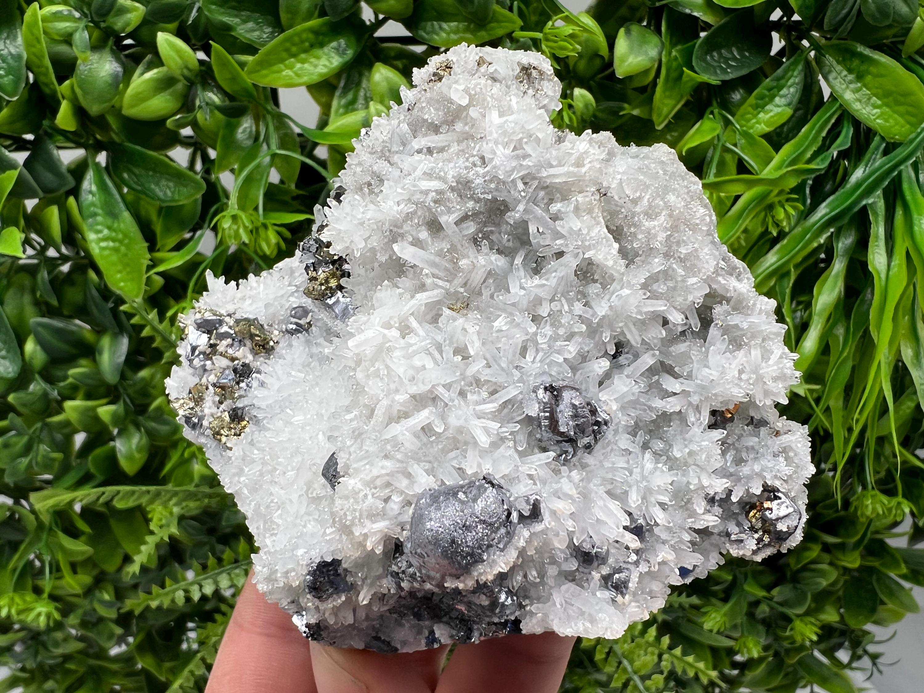 Stunning Galena,Chalcopyrite on Quartz from Krueger dol mine,Madan,Bulgaria,natural,collectible mineral specimen,home decor stone,crystal