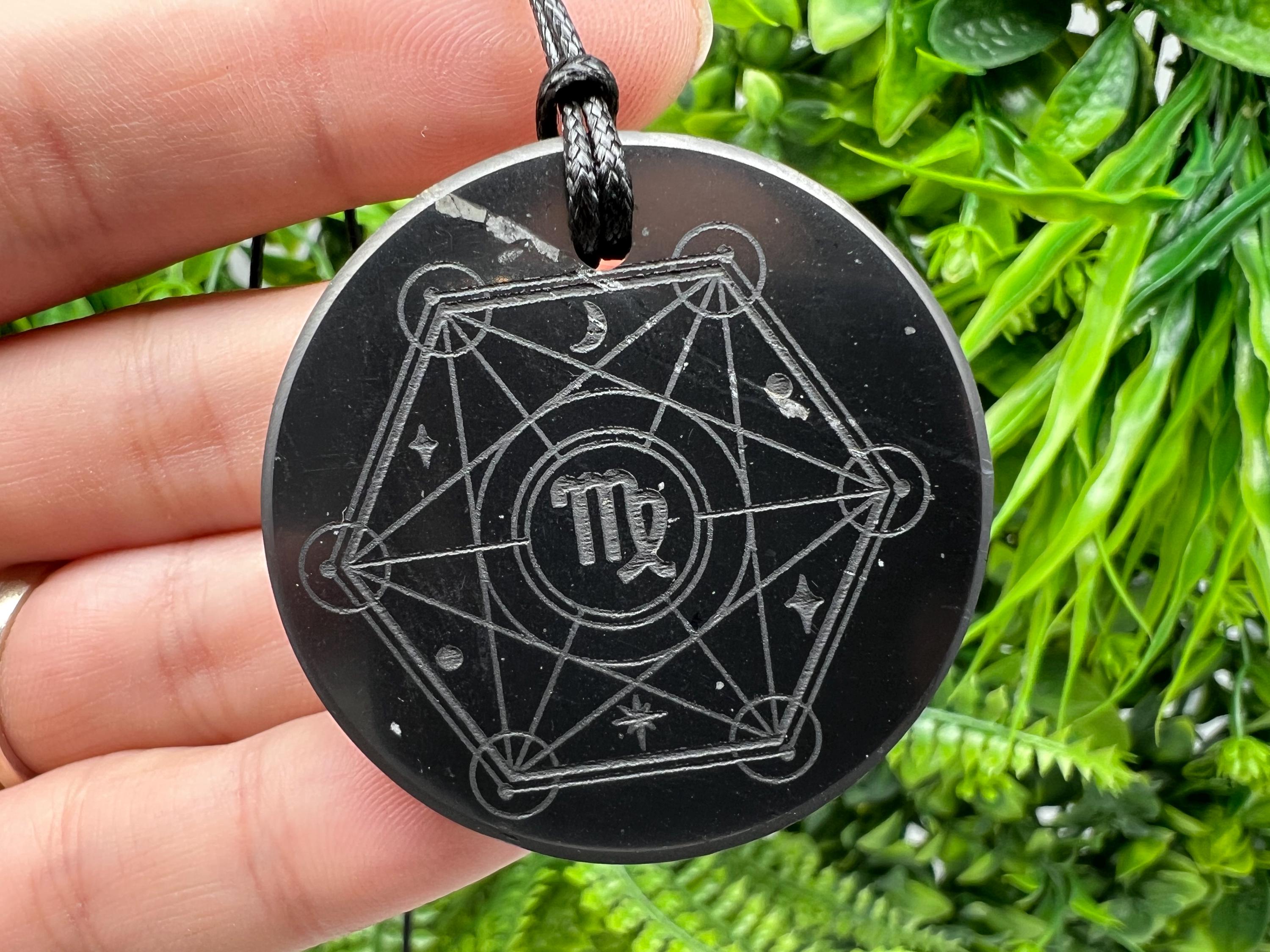 Shungite Virgo Zodiac Pendant Necklace: EMF Protection Healing Stone