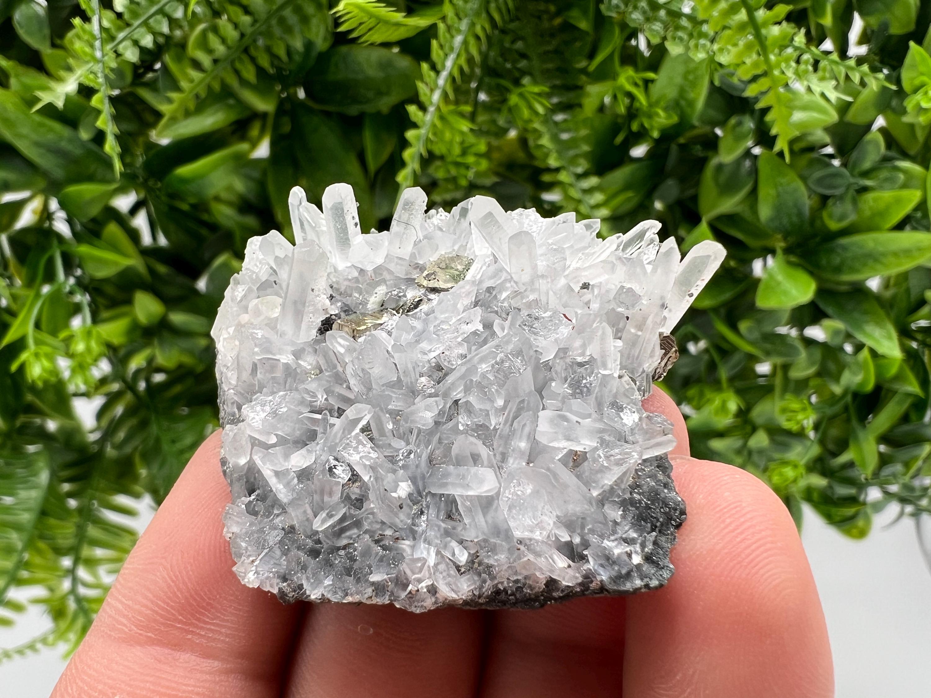 Transparent Quartz with Rainbow Pyrite, Bulgaria Minerals Collection
