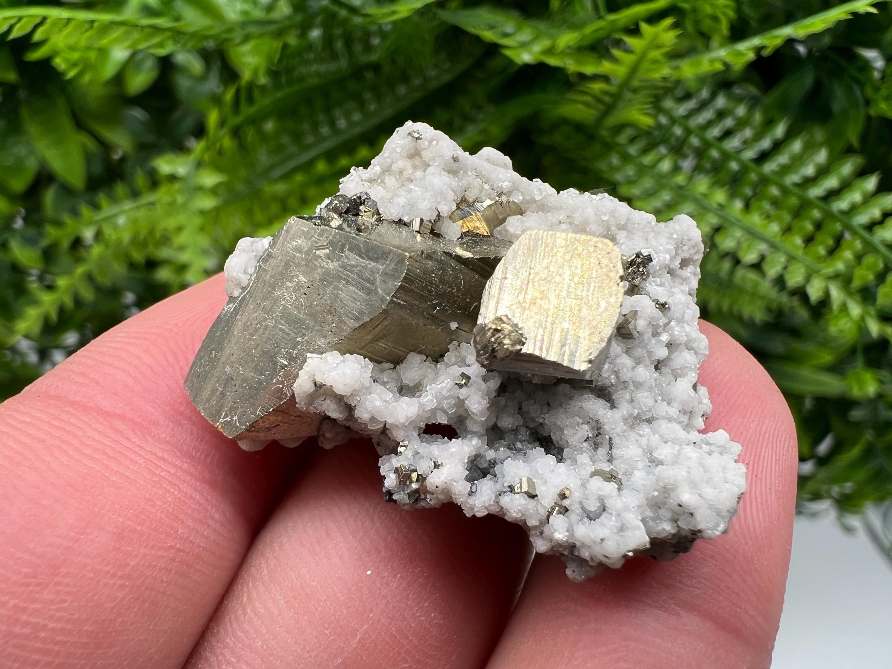 Pyrite on Quartz, Calcite, Bulgarian Mineral Specimen