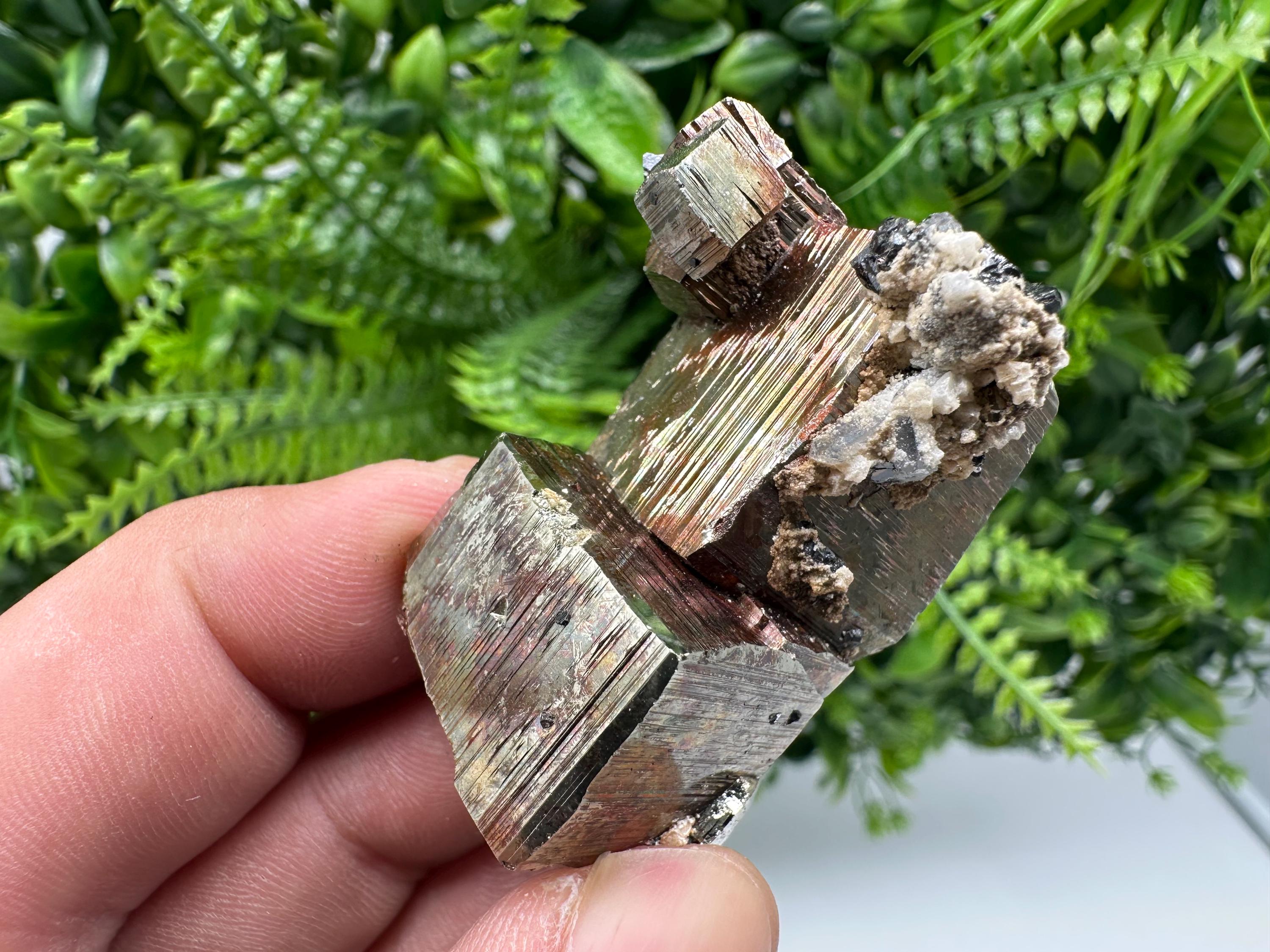 Rainbow Pyrite with Calcite, Natural Crystal Mineral Souvenir