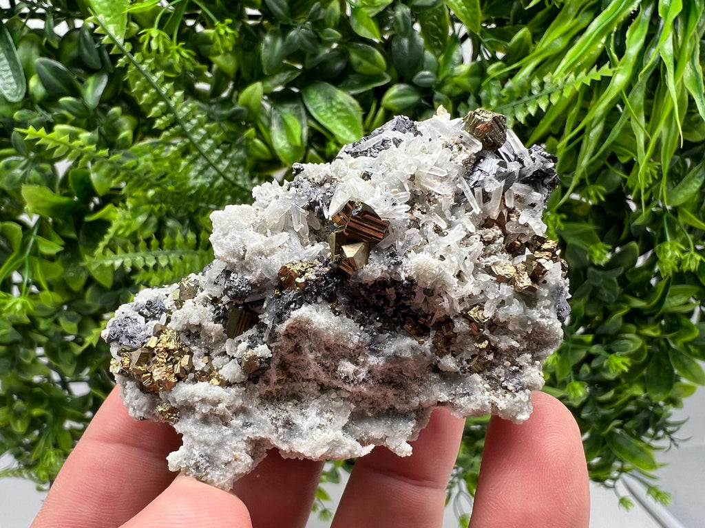 Wonderful Rainbow Pyrite,Sphalerite on Quartz from 9 th September mine,Madan,Bulgaria natural,collectibles mineral specimen,home decor stone