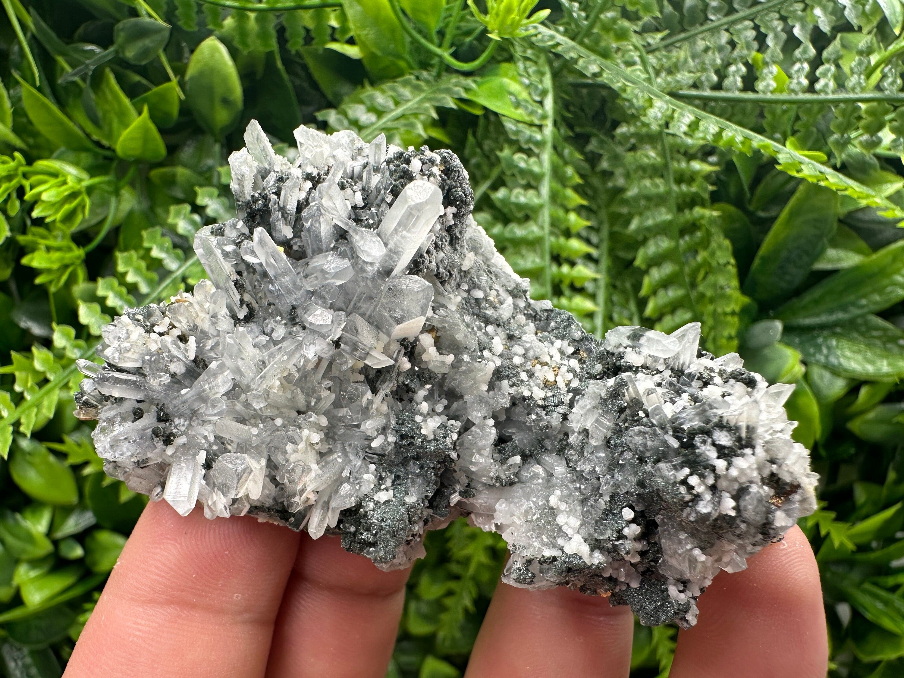 Quartz with Calcite and Chlorite: Borieva Mine Crystal Souvenir
