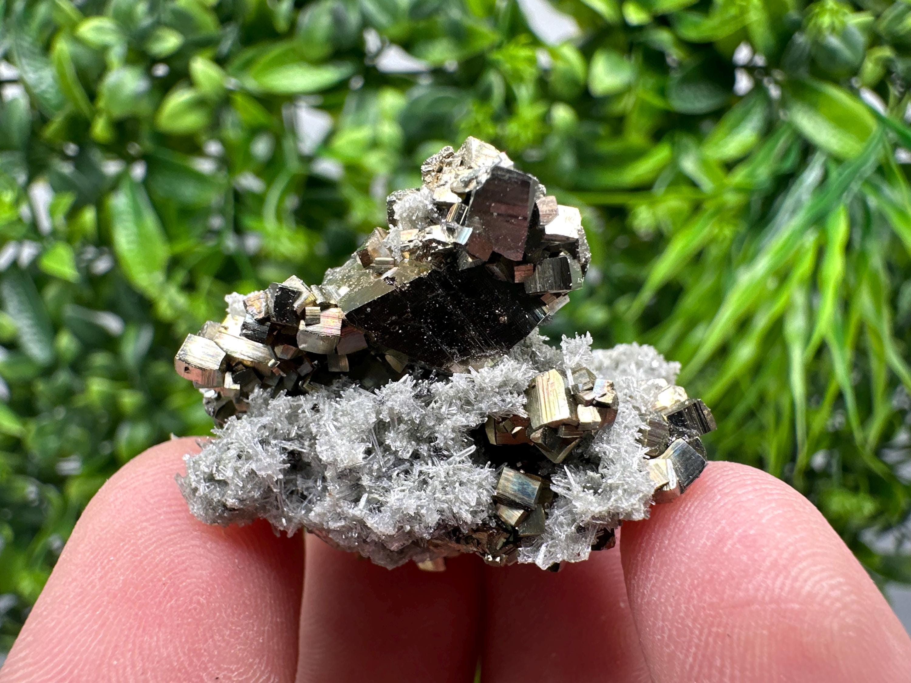 Pyrite on Green Quartz, Borieva Mine Mineral Specimen, Home Decor Stone