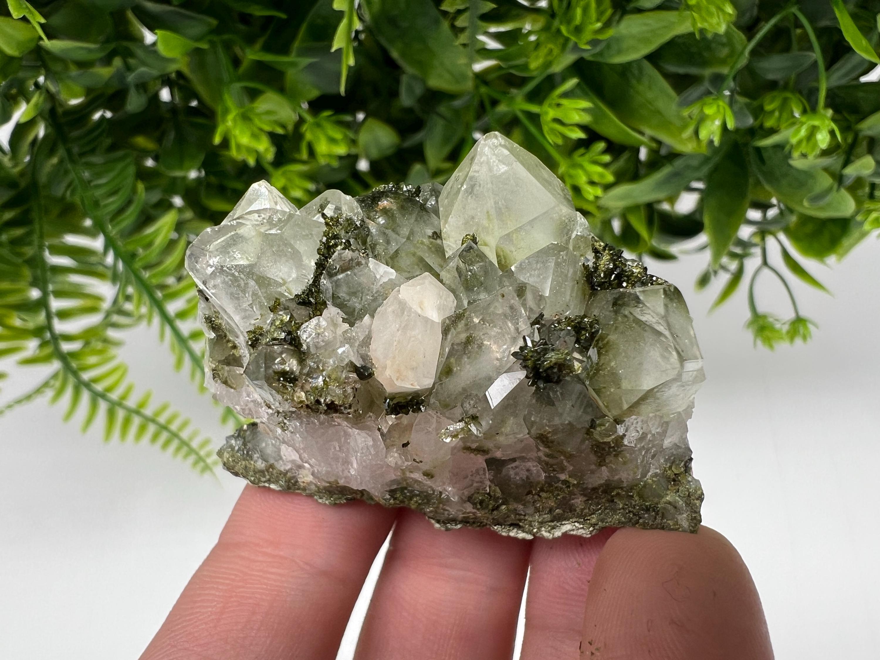 Green Epidote with Quartz Crystals - Extremely Sparkly with Rainbows,souvenirs collection stone,gift,decor, Eastern Anatolian, Turkey