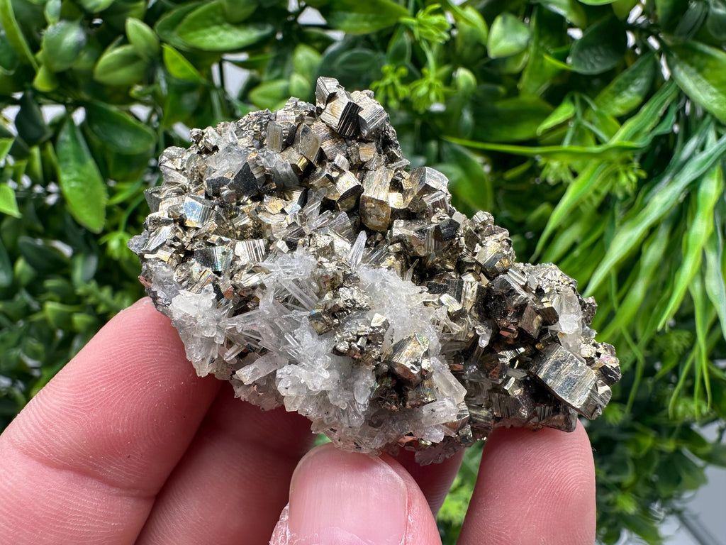 Rainbow Pyrite with Sphalerite on Quartz: Natural Crystal Home Decor